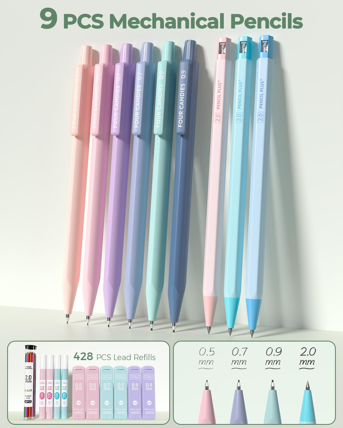 Thumbnail 6 de Four Candies 56 PCS Aesthetic School Supplies with Green Pencil Case – 56‑Piece Back to School Set