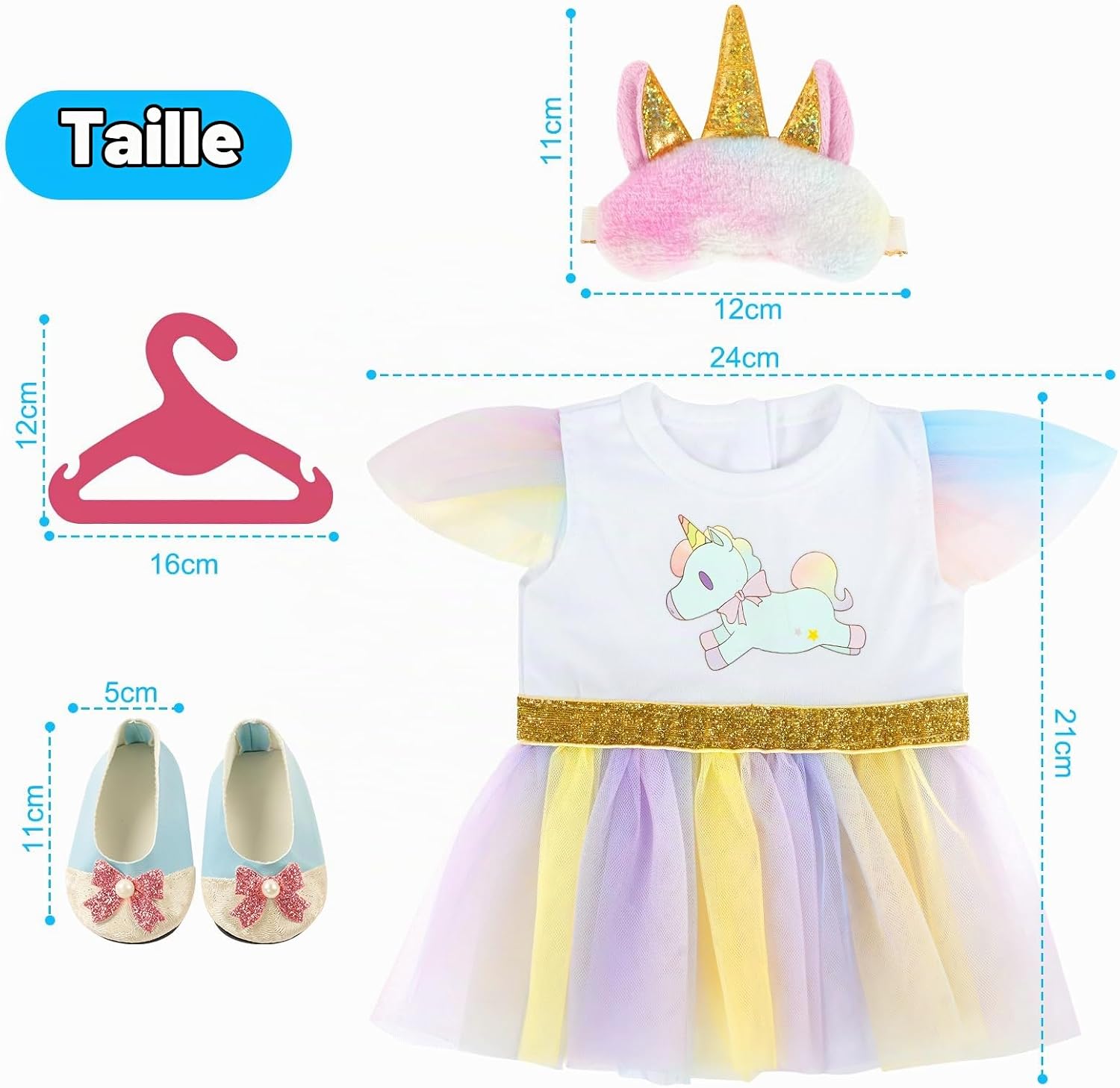 Detalle de Aolso B0C6XKRH9T poppenkledingset voor 35-45 cm, jurk en capuchon