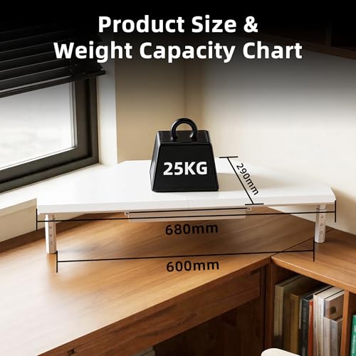 Detalle de ETHU Triangle Corner Monitor Stand Riser with Drawer, White
