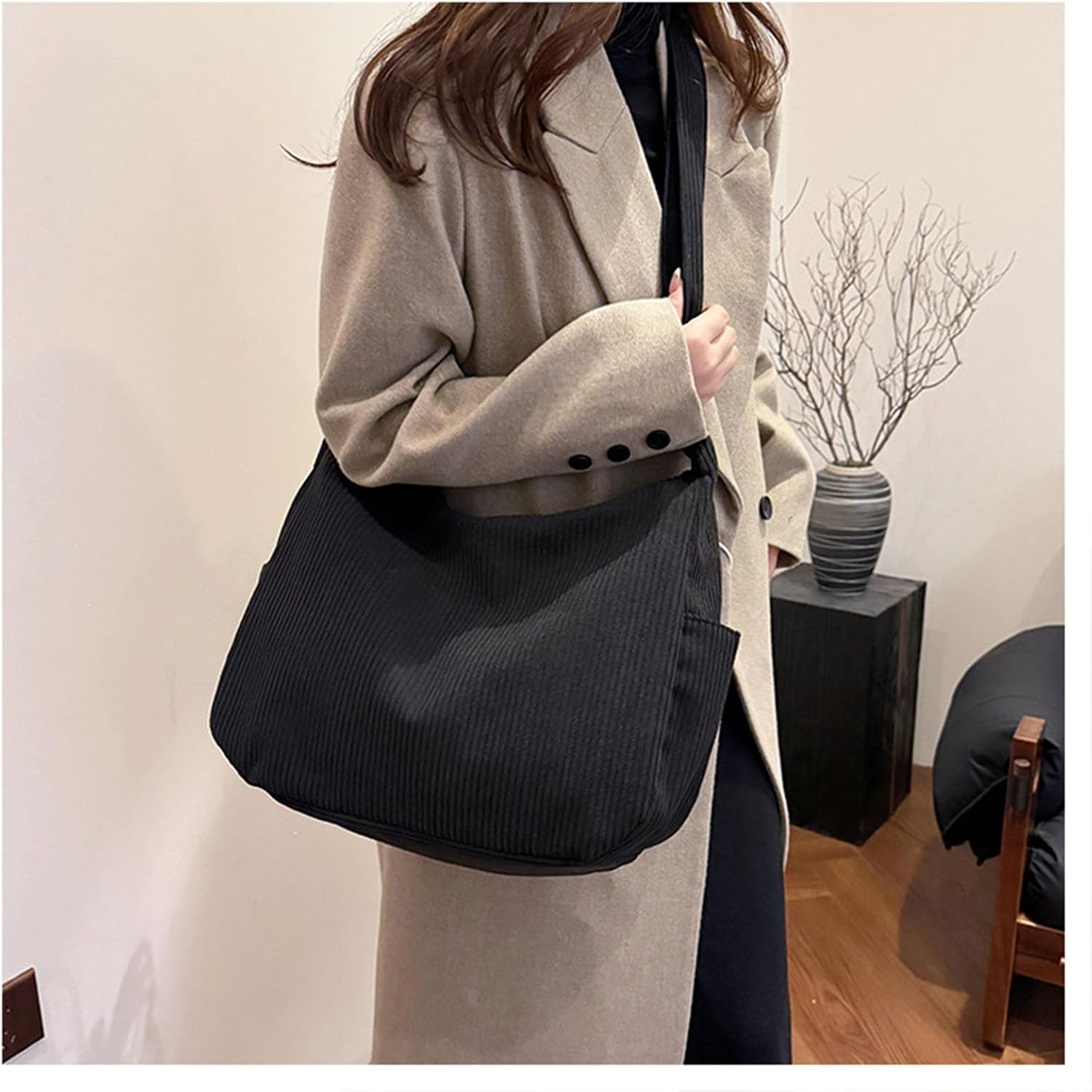 Detalle de HAIWILL Crossbody Bag Damen: middelgrote corduroy schoudertas met verstelbare riem
