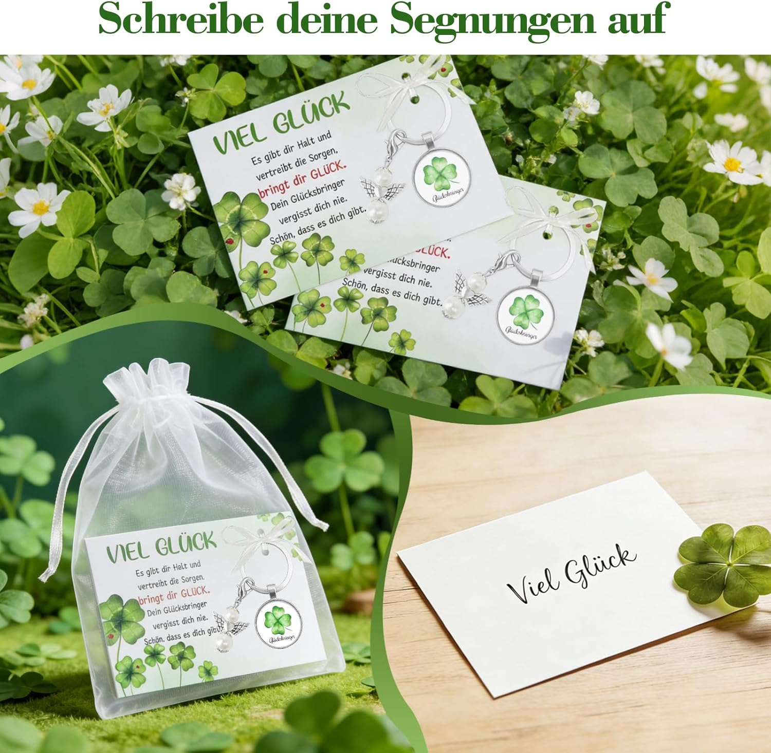 Detalle de Epaing 15er Glücksbringer Schlüsselanhänger Set – Vierblättriges Kleeblatt & Schutzengel als DIY-Geschenk
