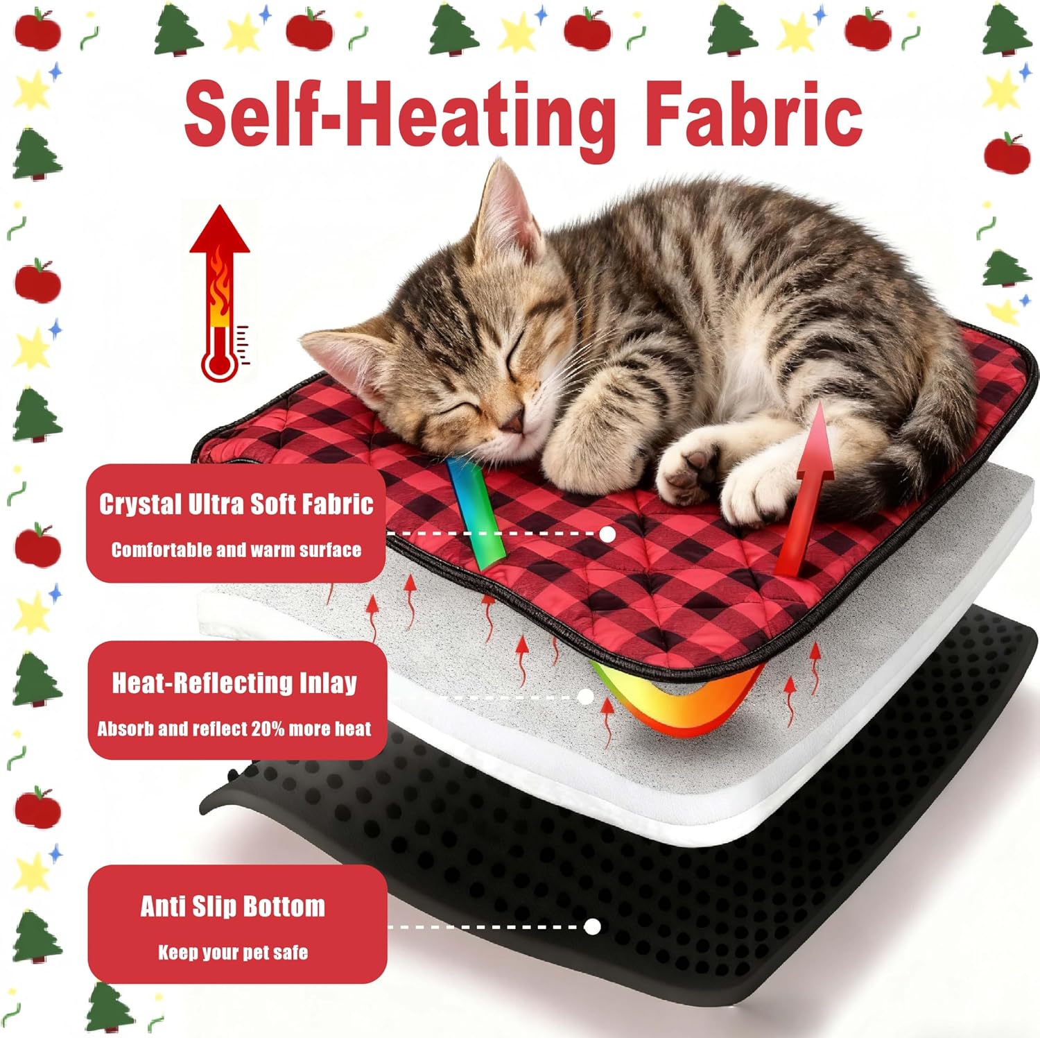 Thumbnail 3 de HuaCommerce Self-Heating Pet Mat for Dogs and Cats (46x61cm) — Christmas-Themed, Non-Slip, Machine Washable