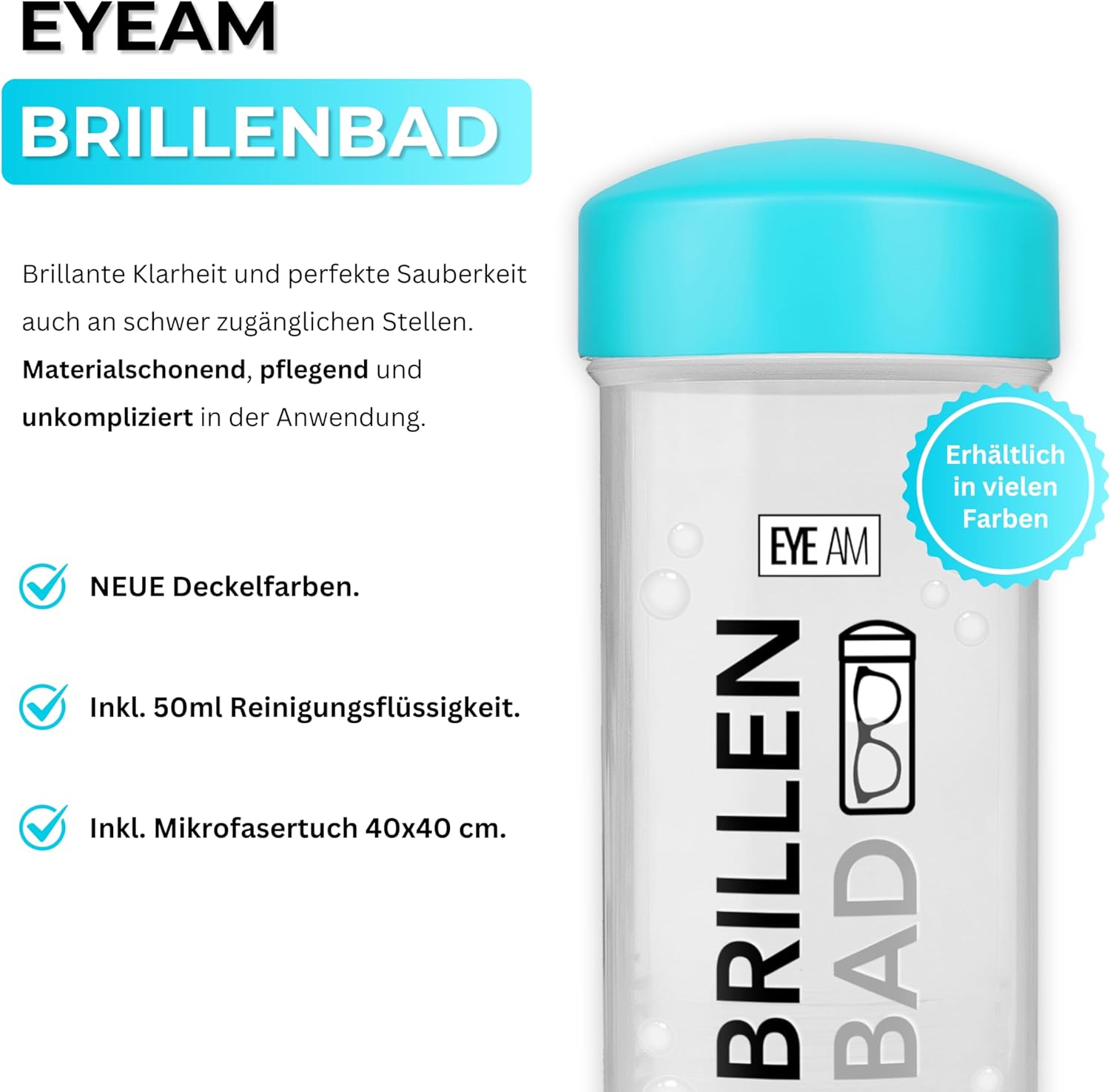 Thumbnail 1 de EyeAm Brillenbad Türkis – Set mit 50 ml Spezialreiniger und Mikrofasertuch (40 x 40 cm) von Demel Augenoptik