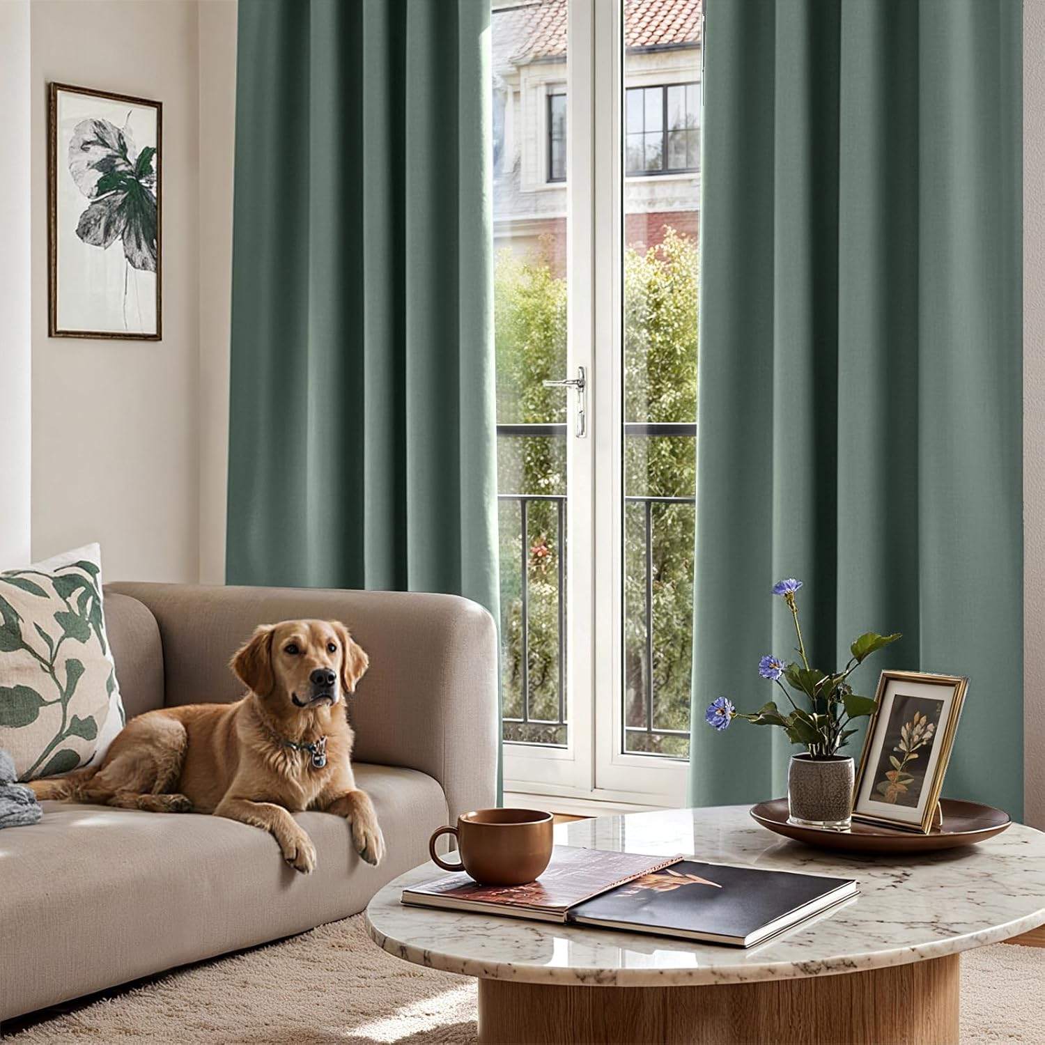 Detalle de TOPICK Blackout Curtains for Bedroom in Sage Green, 2 Panels (W 55" x L 69", Eyelet, Thermal, Room Darkening)