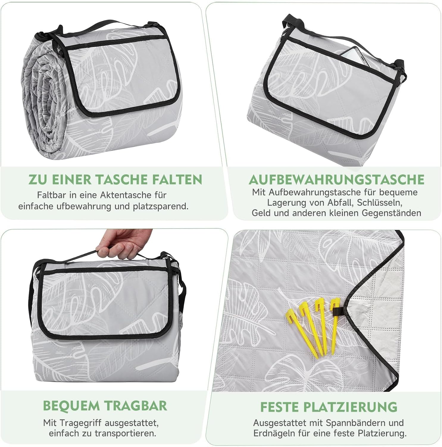 Detalle de HAUSPROFI Picknickdecke 200x300 cm – wasserdicht, isoliert, mit Tragegriff & Heringen