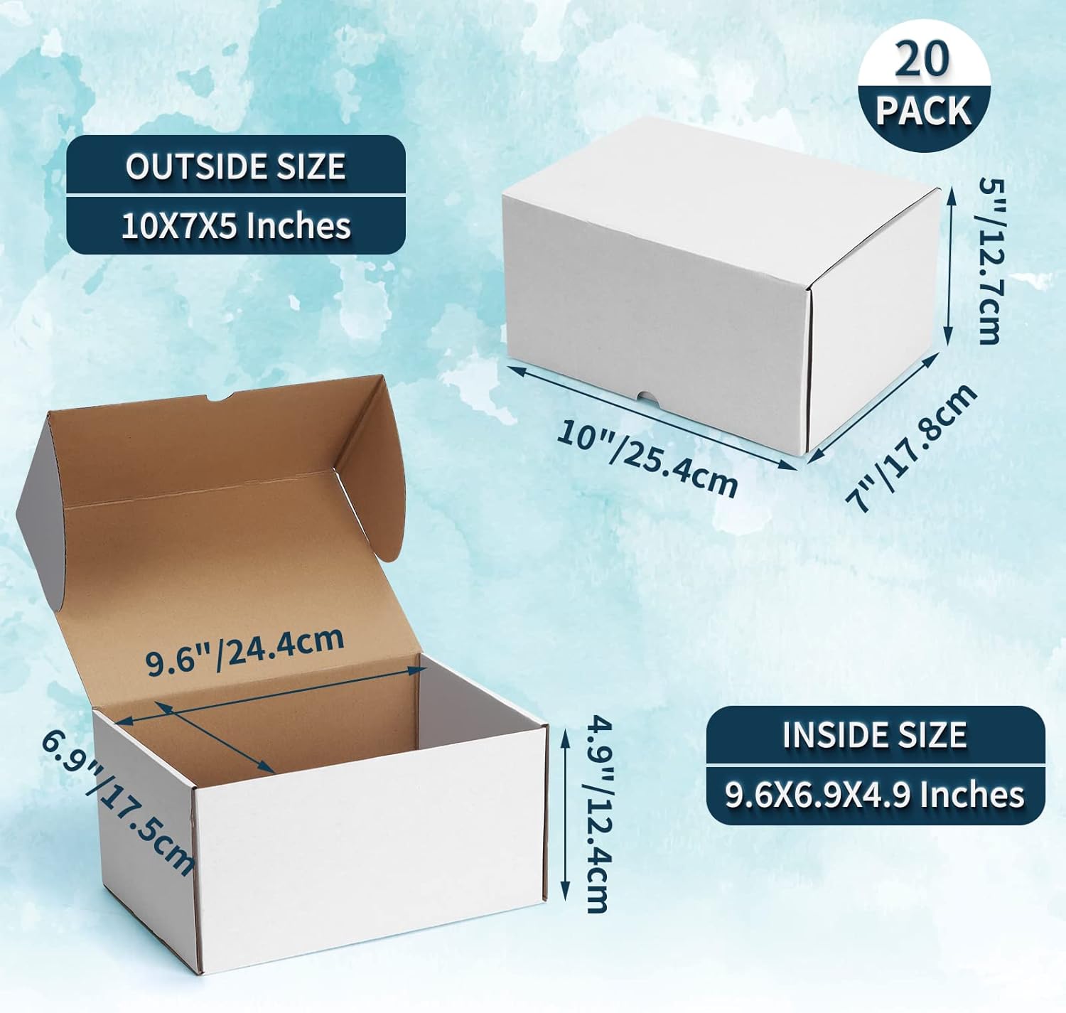 Thumbnail 1 de EYMPEU 20 Cardboard Boxes 10X7X5 Inch – White Shipping Boxes, Kraft Corrugated, Flat Packed for Quick Assembly