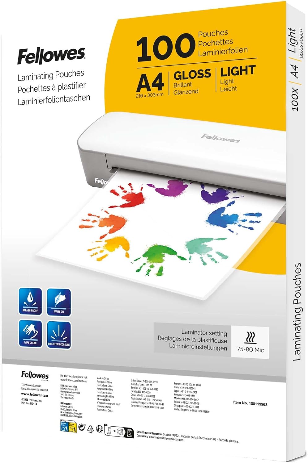 Detalle de Fellowes A4 Laminating Pouches – 100 Pack Gloss Finish