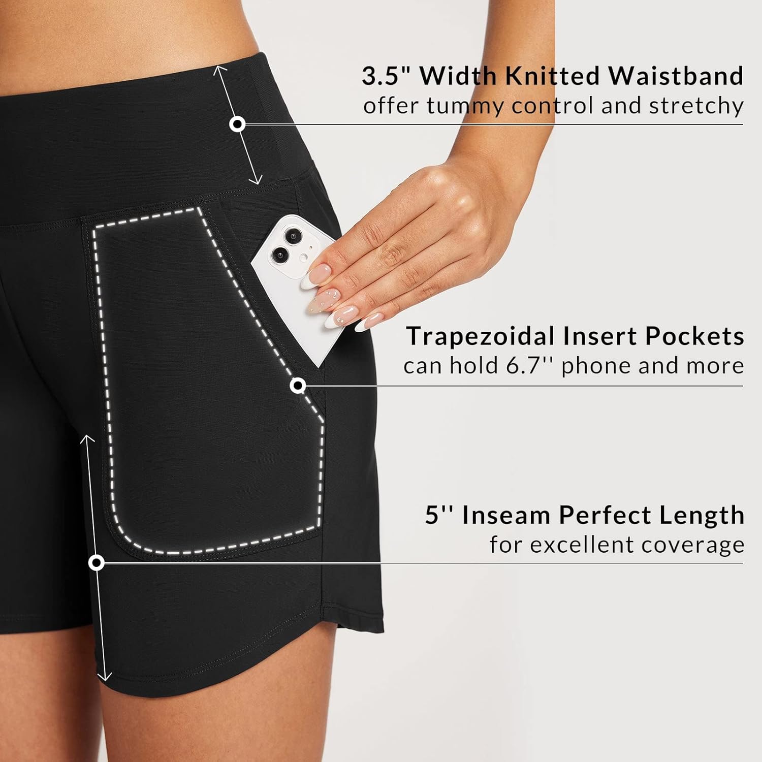 Detalle de baleaf Swim Shorts Women 5" High Waisted With Tummy Control and UPF 50+