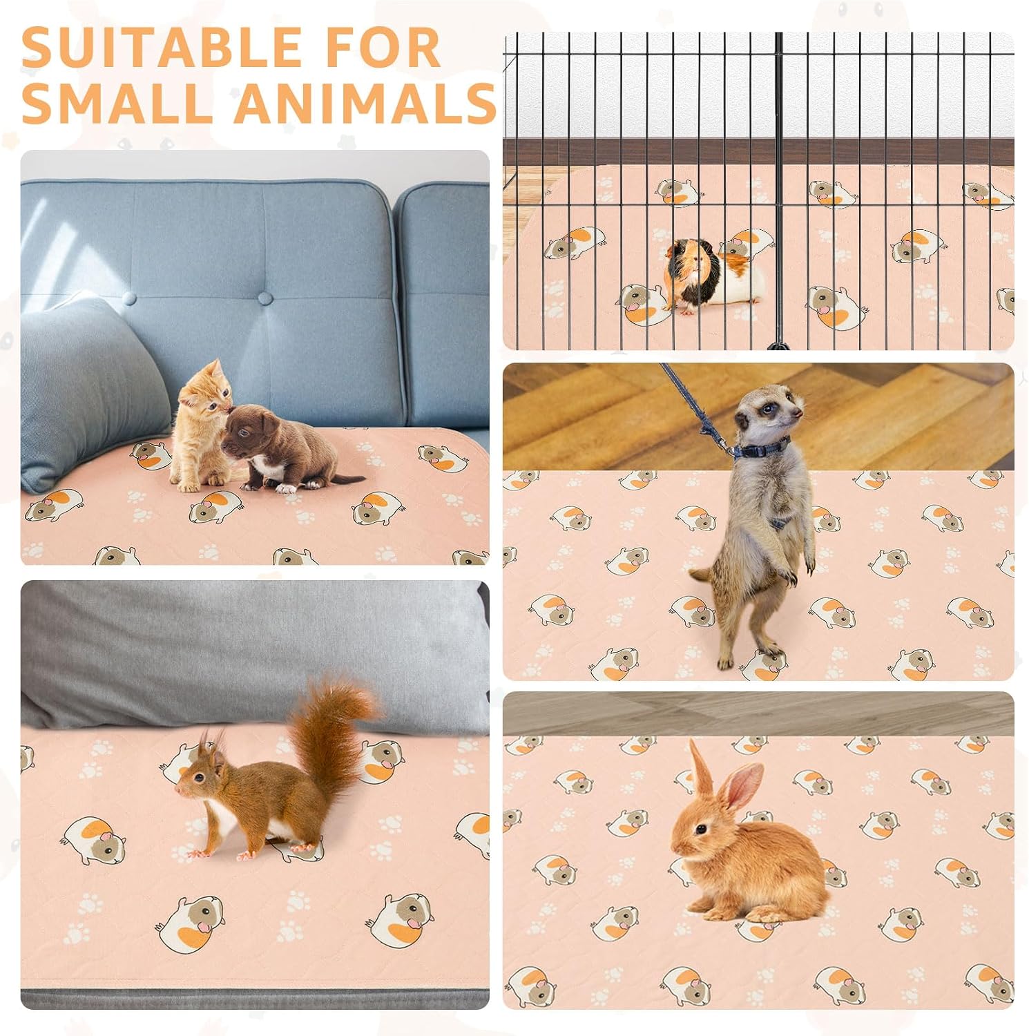Detalle de Scenereal Guinea Pig Cage Liner 2 Packs with Cleaning Brush – Reusable 24x47in, Washable Pee Pads