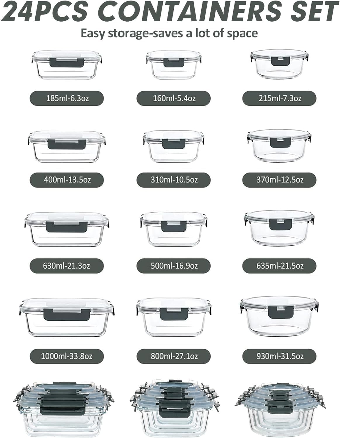 Detalle 2 de VERONES Glass Food Containers 12-pack 🍱