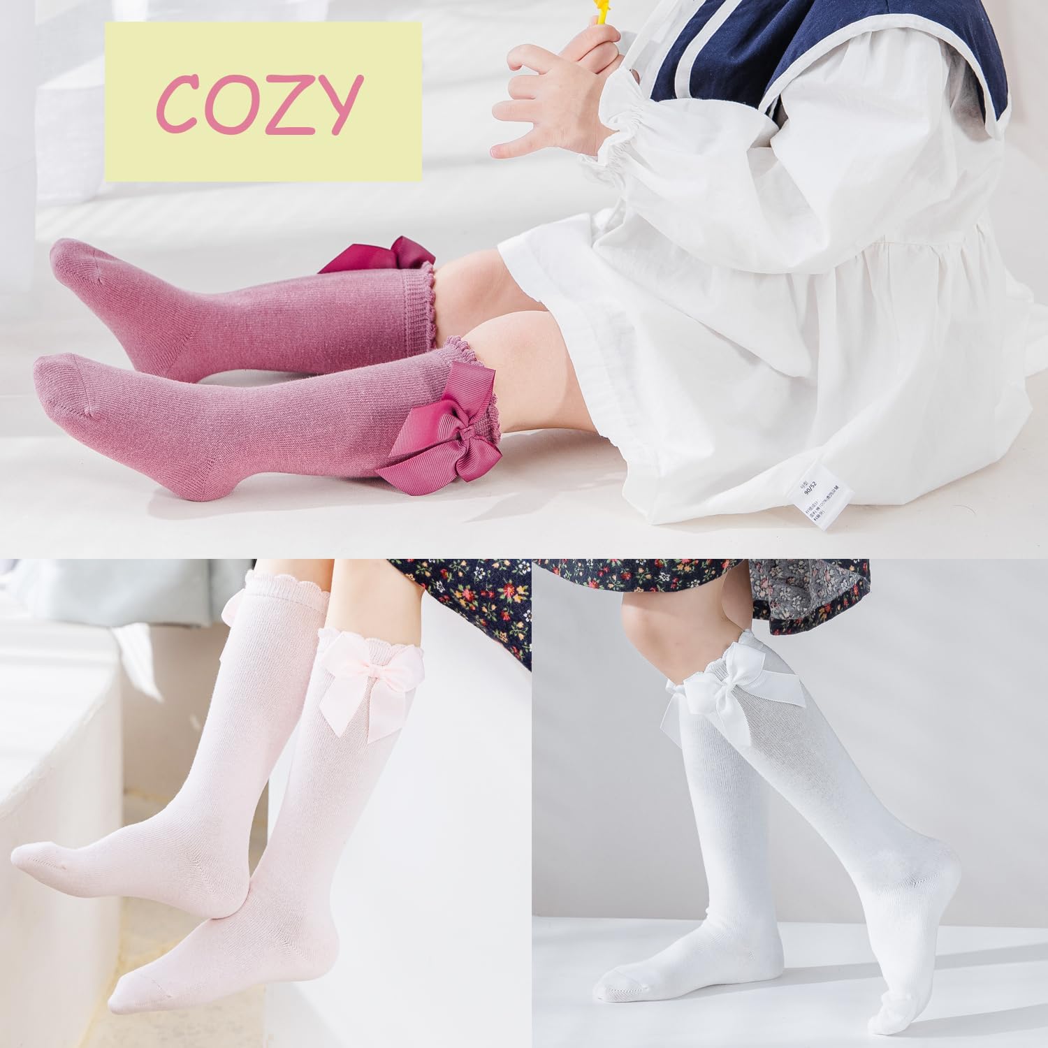 Detalle de Marchare Baby Girls Knee High Socks with Bow – 6 Colours, 4 Sizes