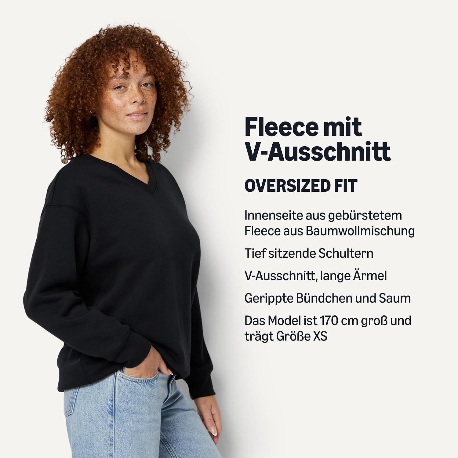Detalle 2 de Amazon Essentials Damen Oversize Fleece-Pullover mit V-Ausschnitt – gemütlich, vielseitig, Daily-Style