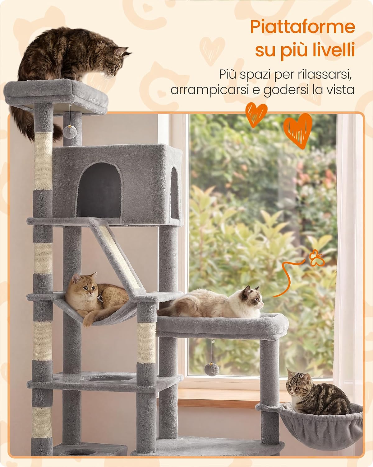Thumbnail 6 de Feandrea Grand Arbre à Chat multi-niveaux – Clawfy PCT016G101, Gris Clair
