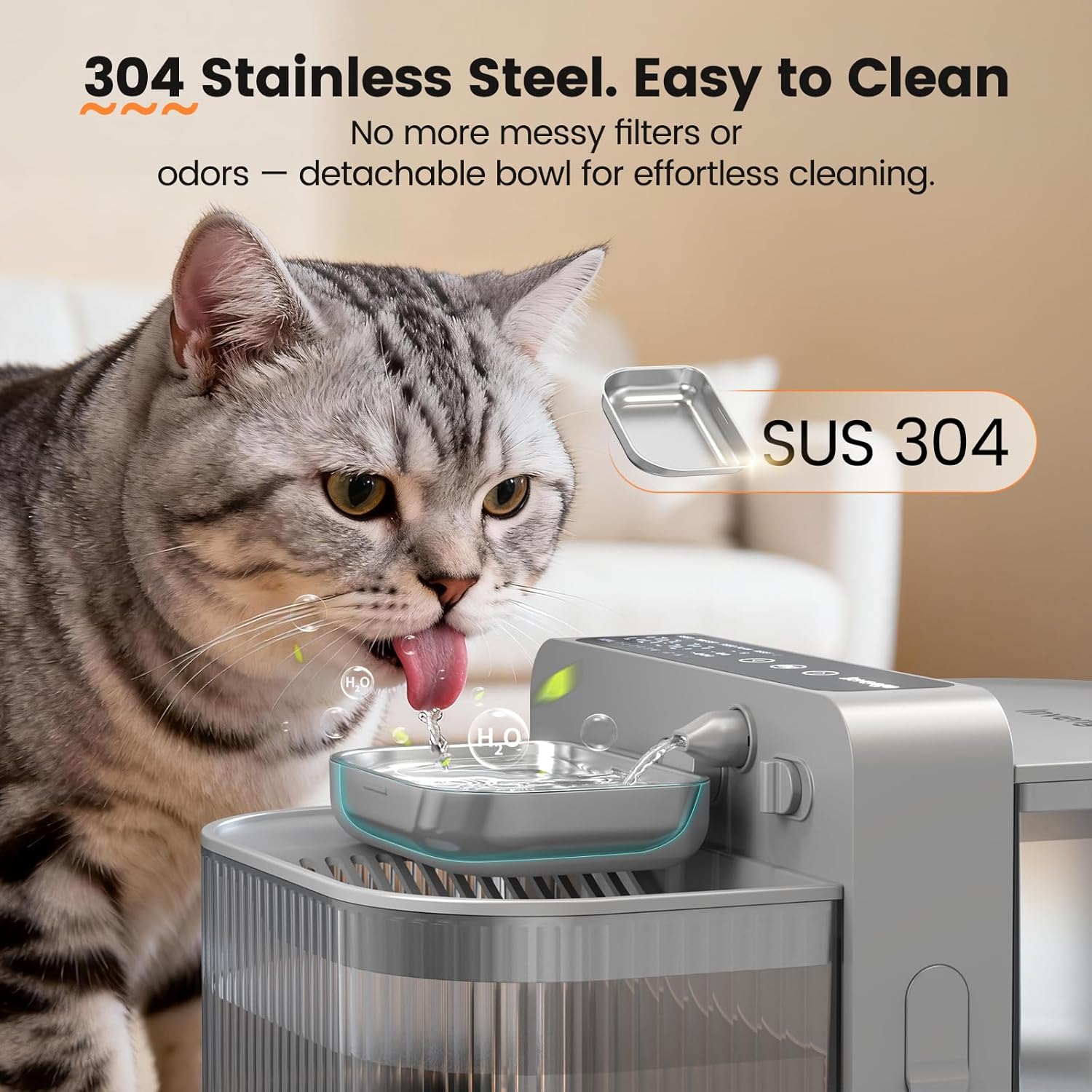 Thumbnail 5 de Invengo No-Filter Smart Cat Water Fountain (3.5L) – 304 Stainless Steel, Ultra-Quiet, Wireless