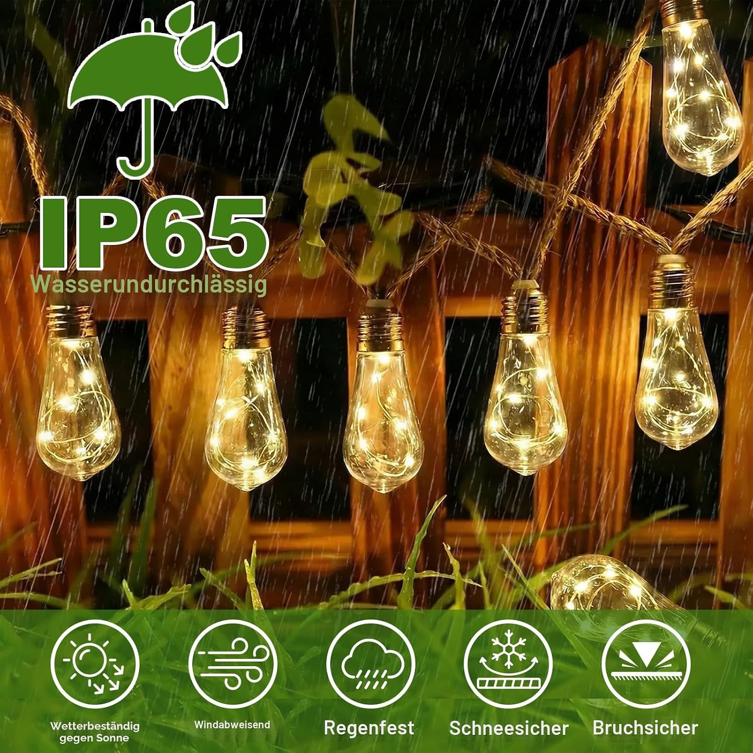 Thumbnail 6 de Giliwosy Solar Lichterkette Außen mit 16 S17 Glühbirnen – 10 m, Vintage Hanfseil, IP65, USB-Dualladung, 8 Modi