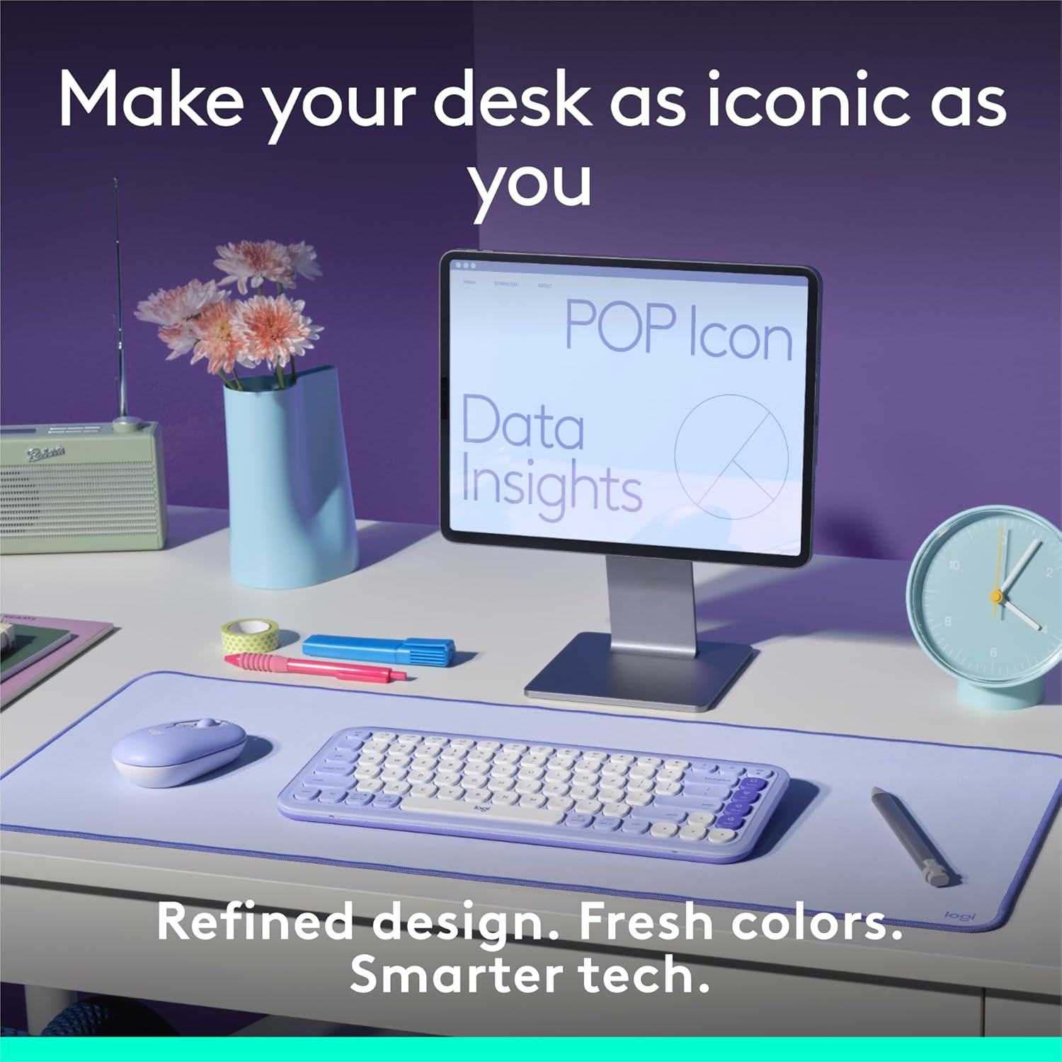 Detalle de Logitech POP ICON Keys 920-013050 Bluetooth Keyboard, Lilac and Off-White