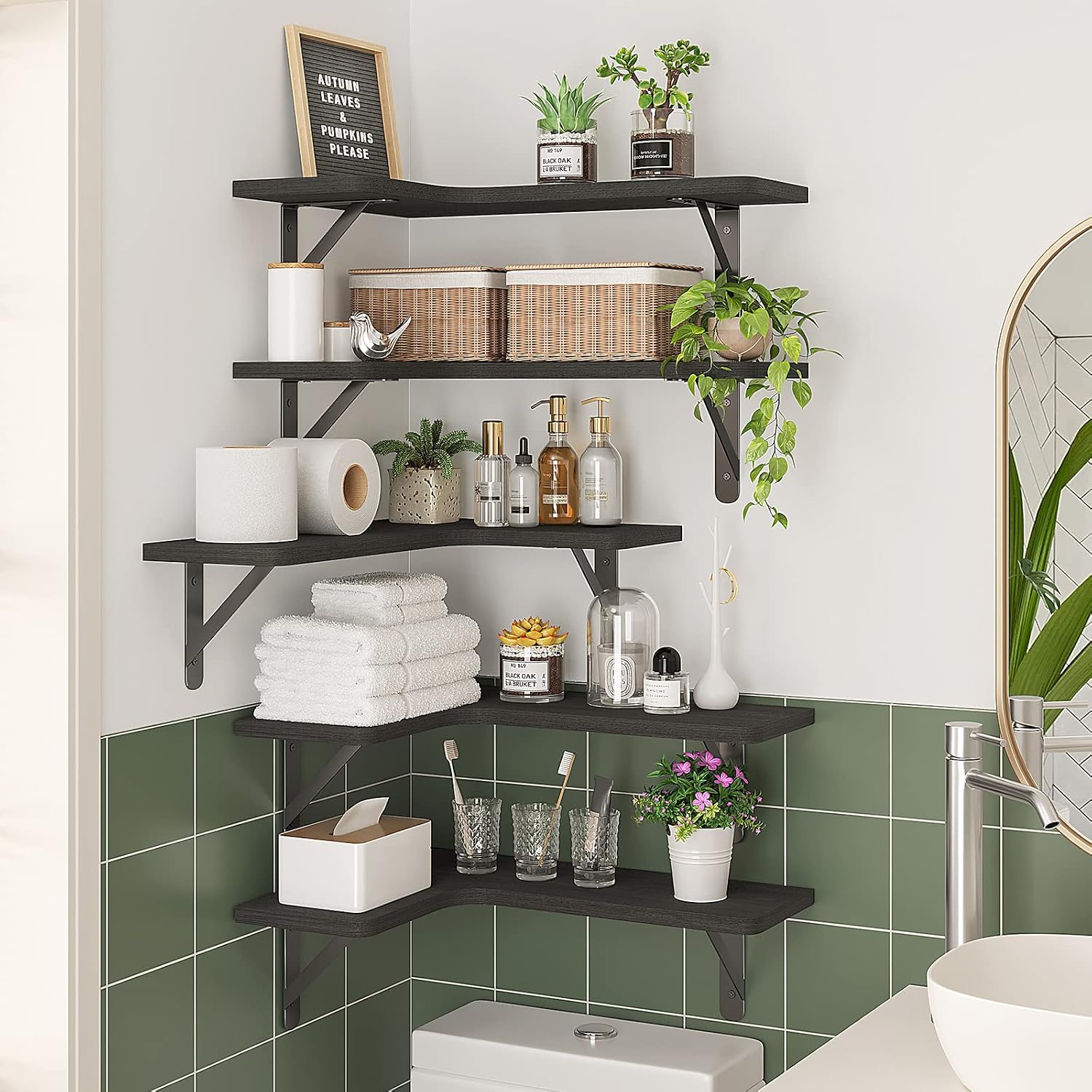 Thumbnail 5 de Fixwal Floating Shelves Set of 5 — Rustic Corner Shelves 🪵