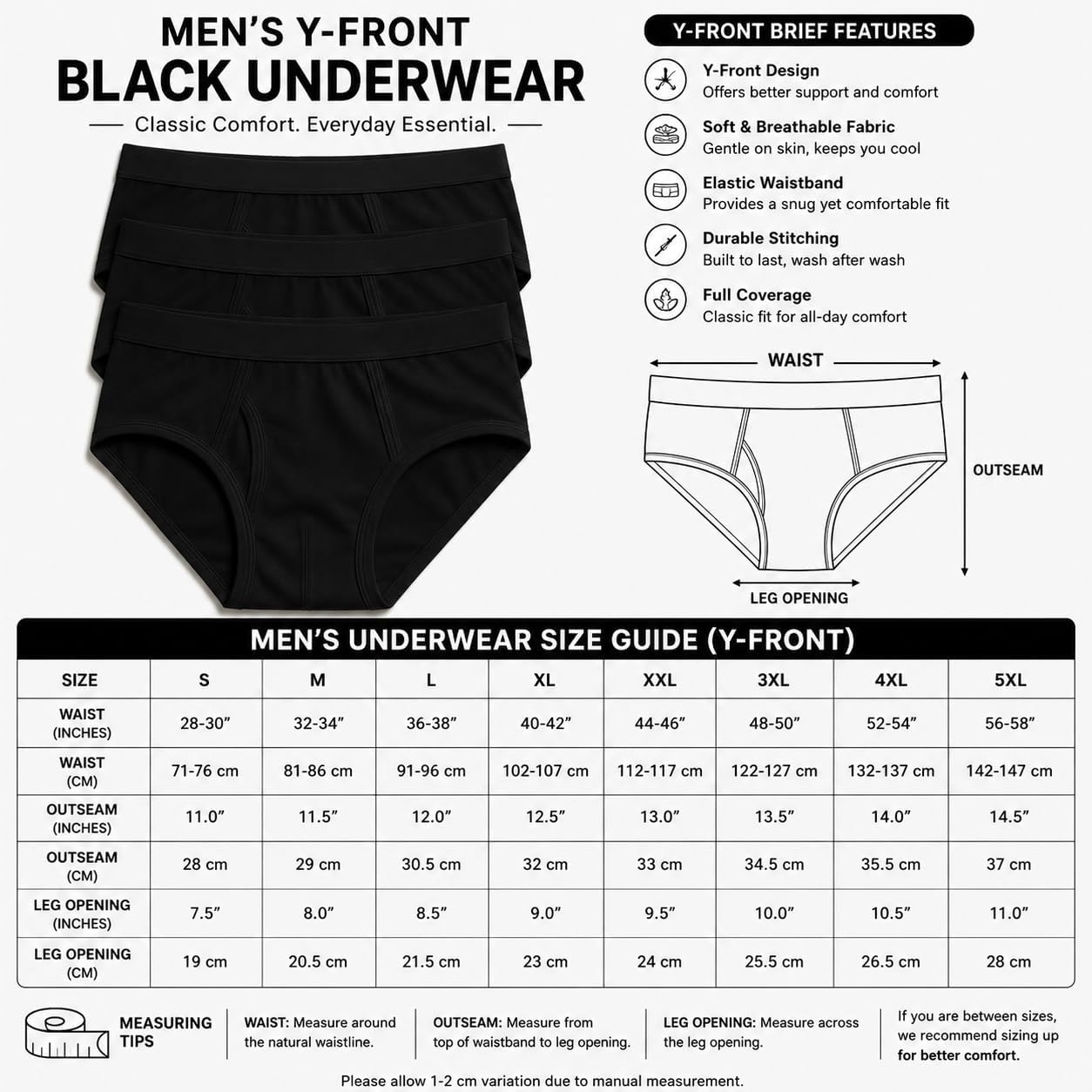 Detalle 2 de COSHAL 3 & 6 Men's Y Front Briefs – 100% Cotton Everyday Underwear (Multipack)