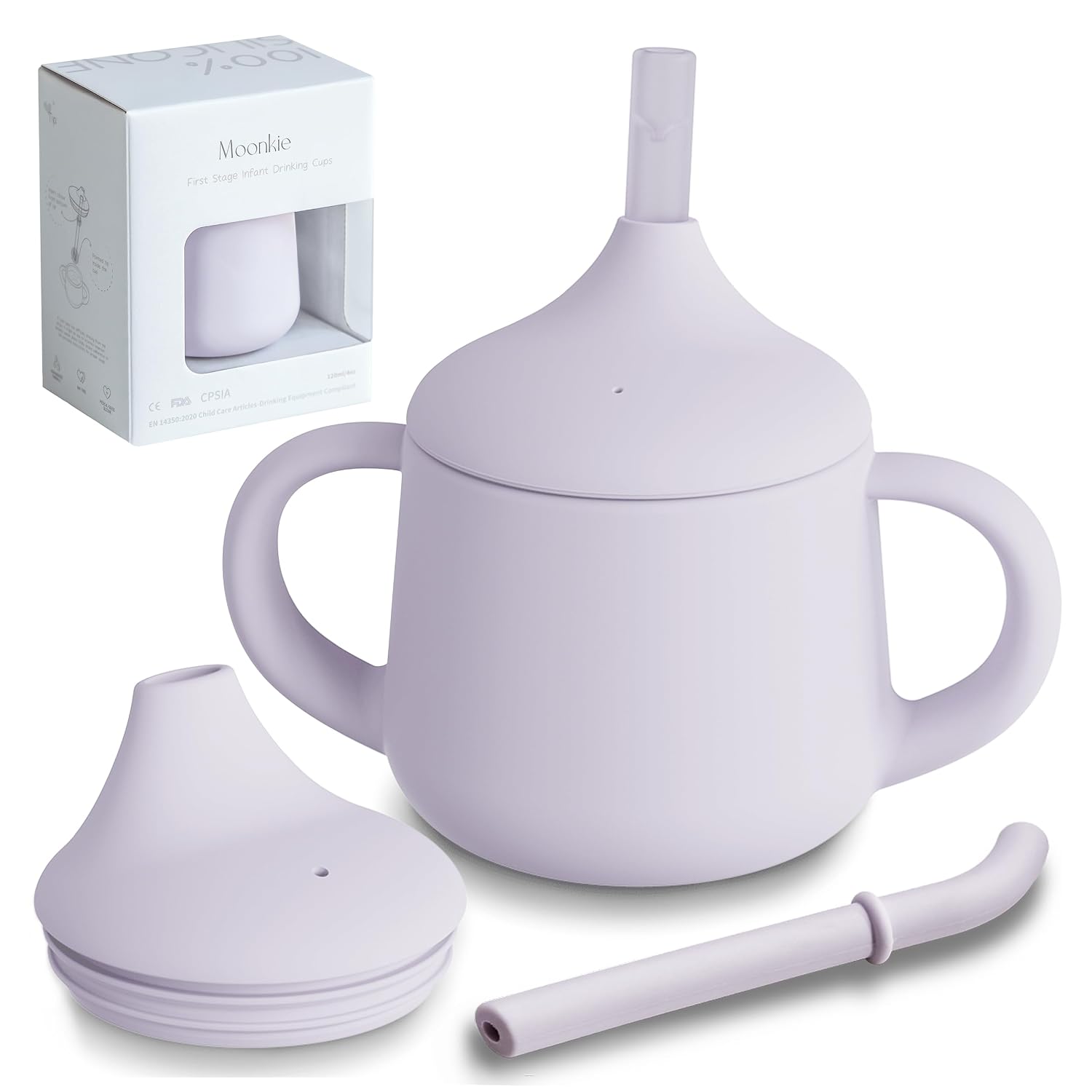 Detalle de Moonkie 3-Stage Silicone Baby Sippy Cup, 4 oz Straw and Open Cup