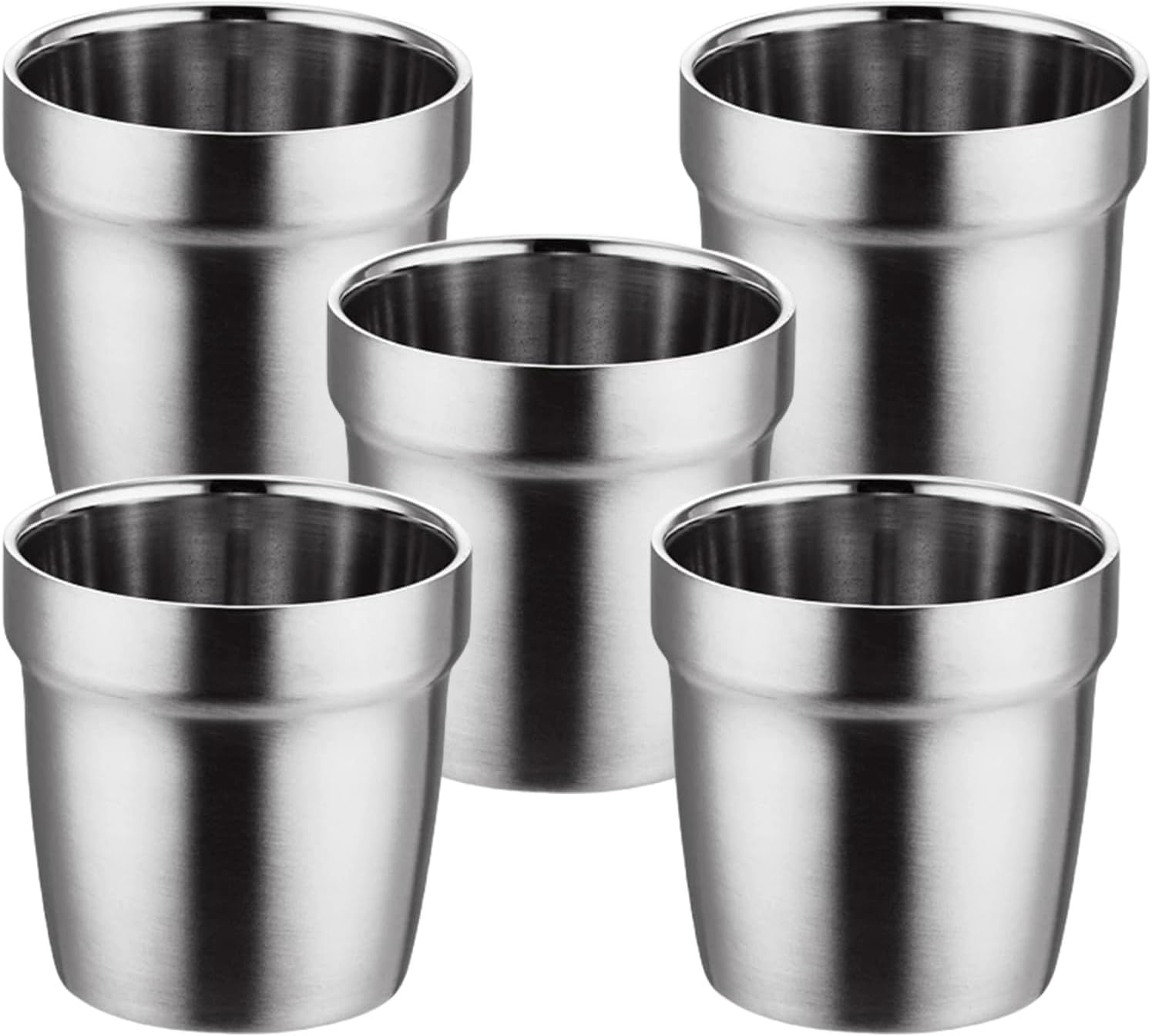 Edelstahl-Becher (Set 5) für Bier & mehr, doppelwandig, 175 ml – silbrig