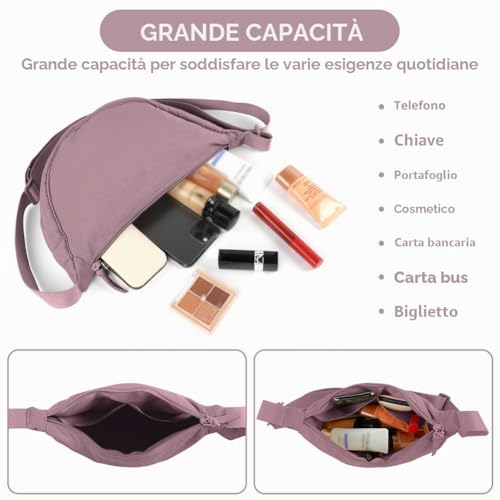 Thumbnail 4 de Aucuu Borsa a tracolla a mezzaluna per donna – stile hobo, nylon resistente, tracolla regolabile