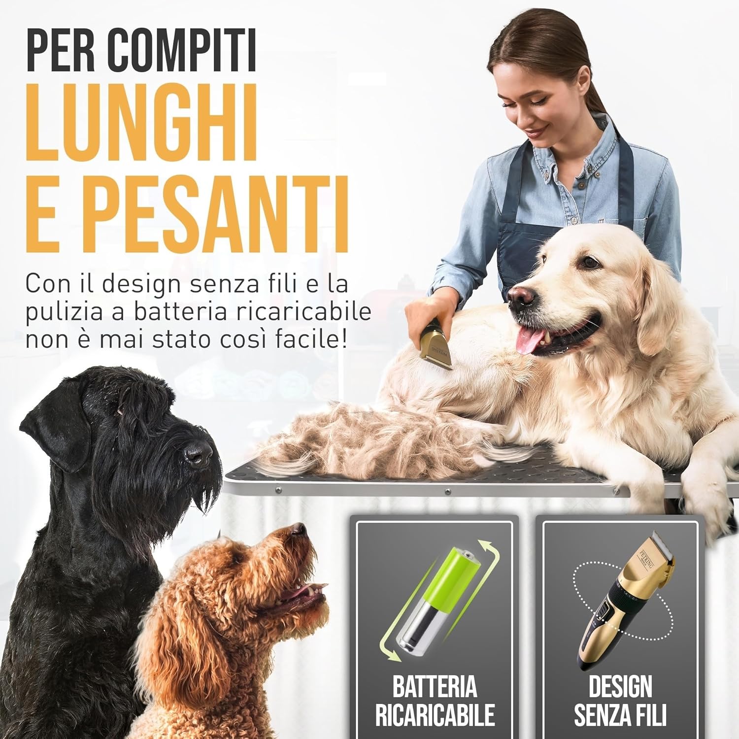Detalle de PetKing Tosatrice Professionale per Cani – Kit di Toelettatura Premium per Pelo Folto, Silenziosa e Senza Fili