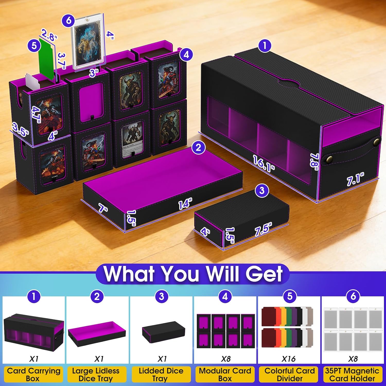 Thumbnail 1 de Cortile Commander Deck Box for MTG (10-in-1) with 8-Deck Modular Case, Dice Trays & Removable Box