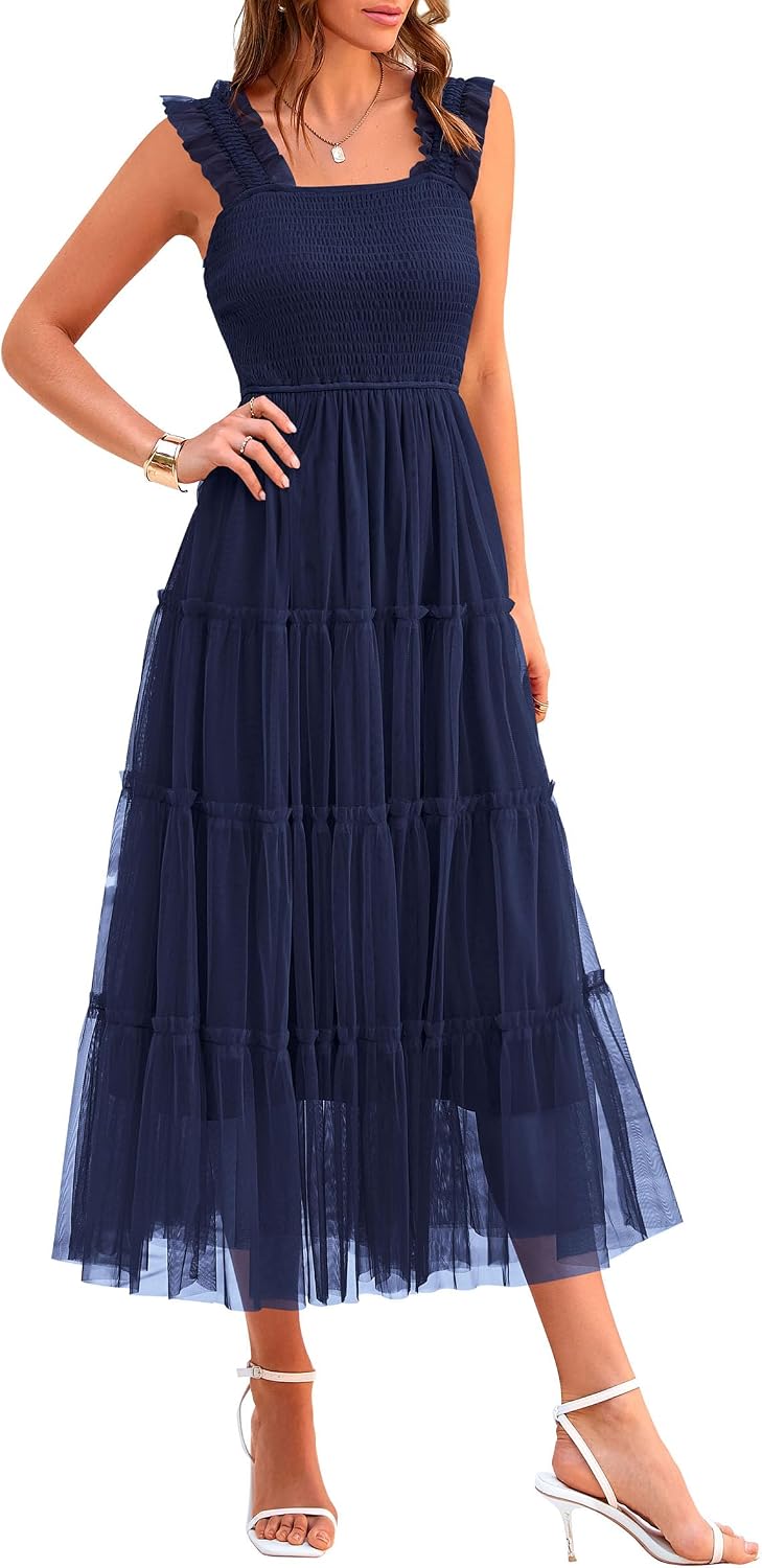 Detalle de PRETTYGARDEN Tulle Midi Smocked Dress