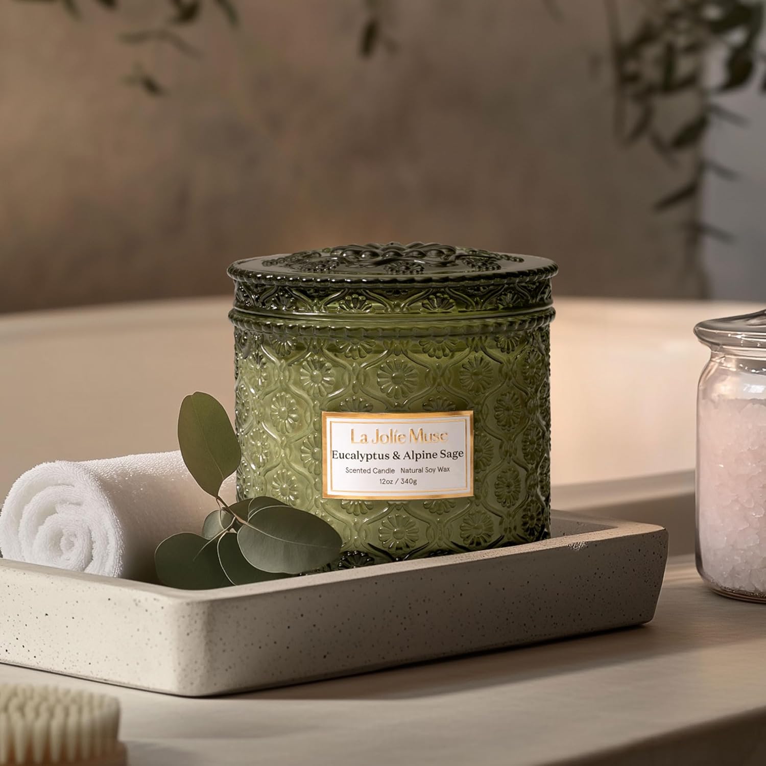Thumbnail 2 de LA JOLIE MUSE Eucalyptus & Alpine Sage Scented Candle — 12 oz Double Cotton Wick Soy Candle