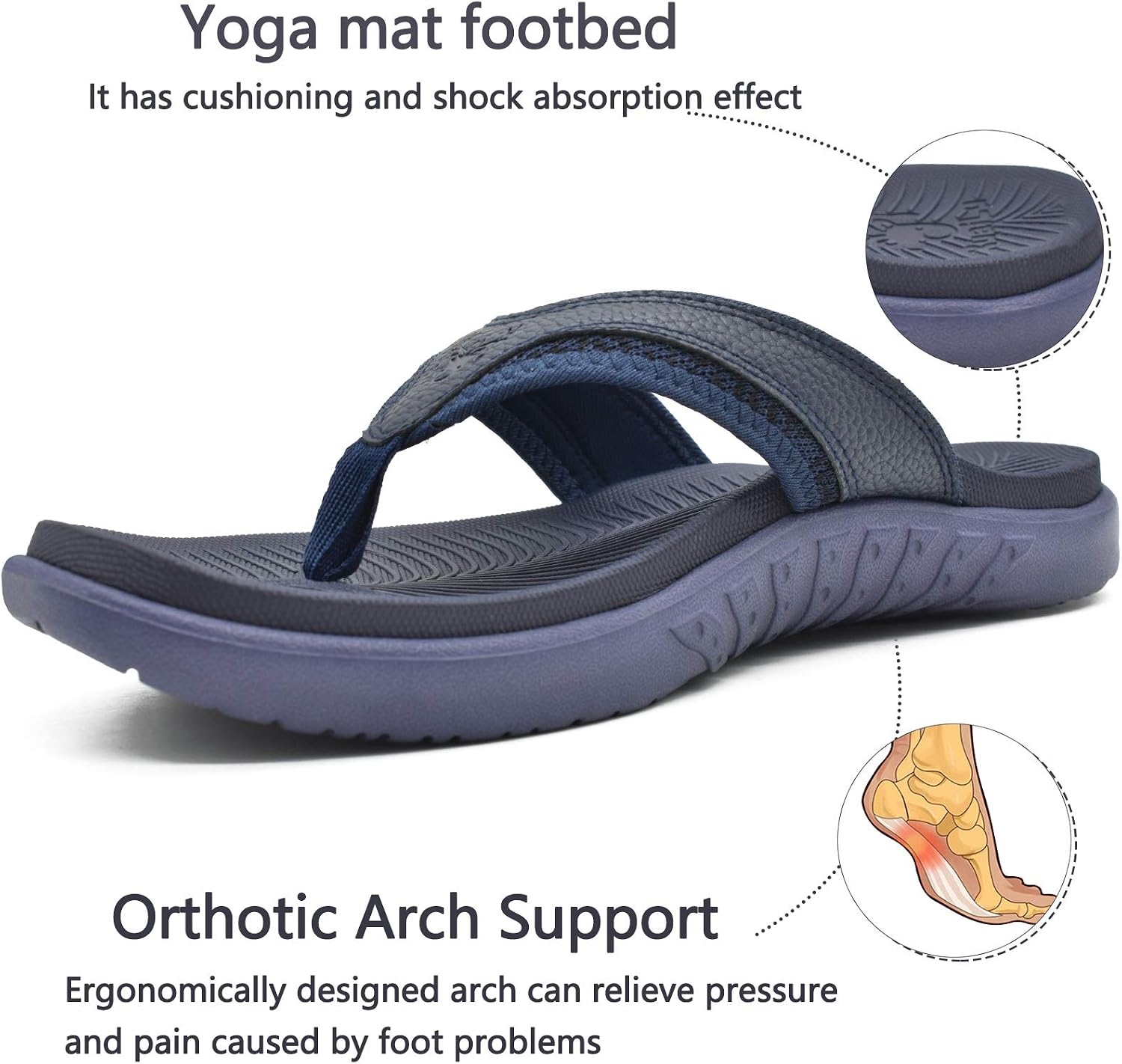 Detalle de KuaiLu Mens Sport Flip Flops with Orthotic Arch Support (Plantar Fasciitis Arch Support) — Outdoor Summer Beach Sandals, Size 7~15