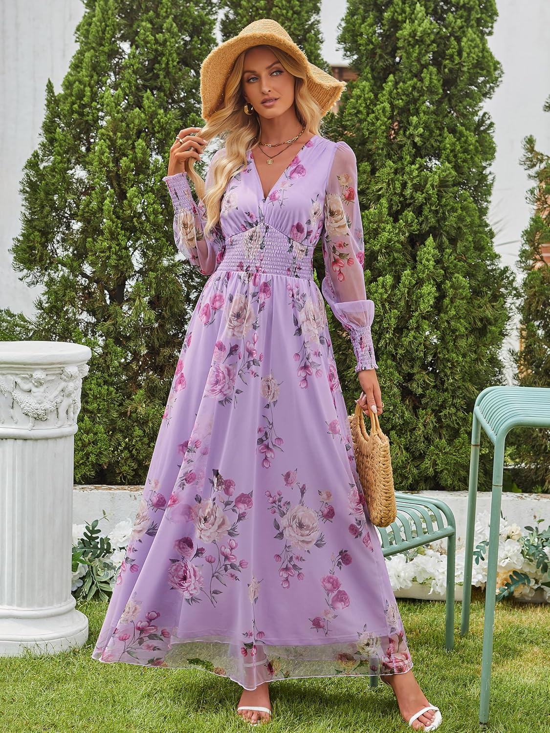Detalle 2 de ANRABESS Women's Floral Maxi Dress in Polyester
