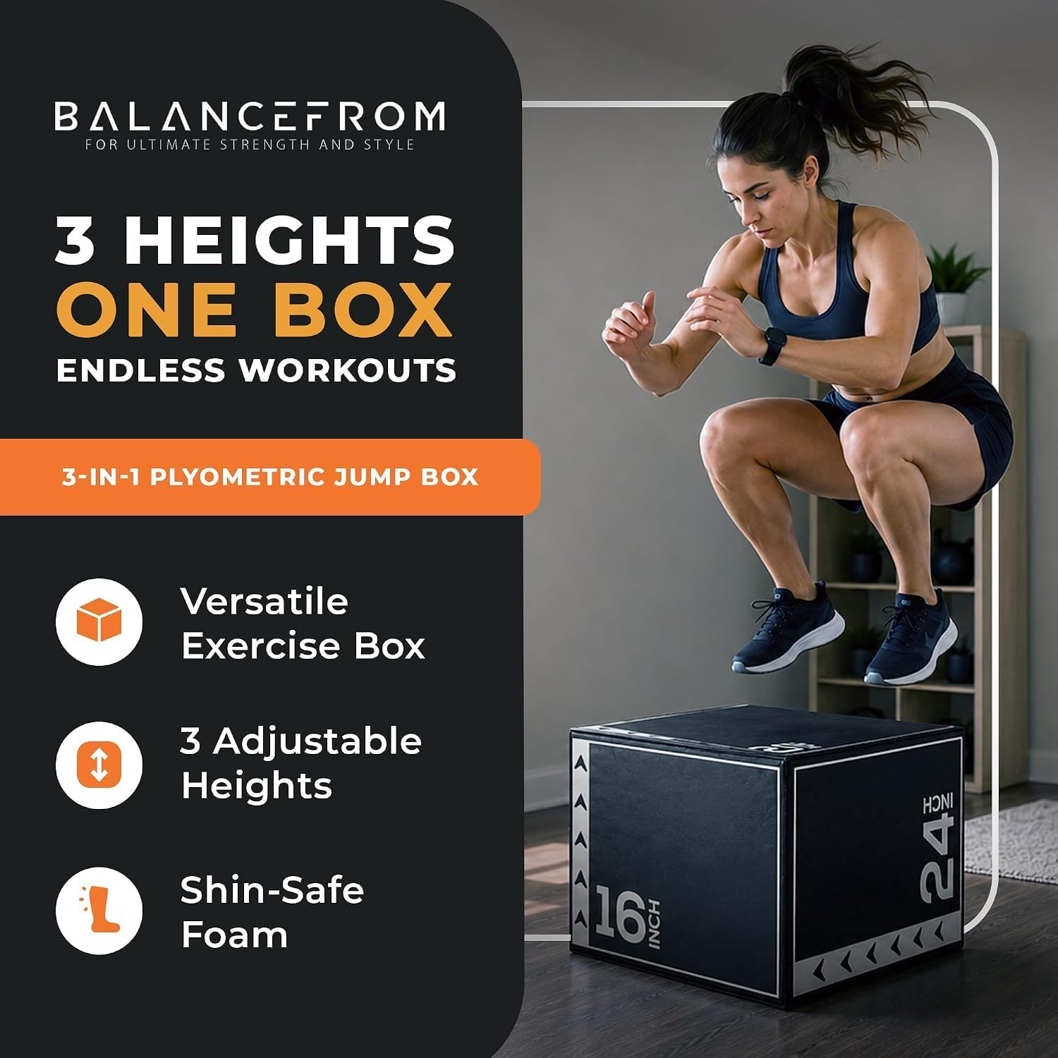 Detalle 2 de BalanceFrom BFJB-2L-BW 3-in-1 Foam Plyometric Jump Box, 16/20/24-Inch Heights