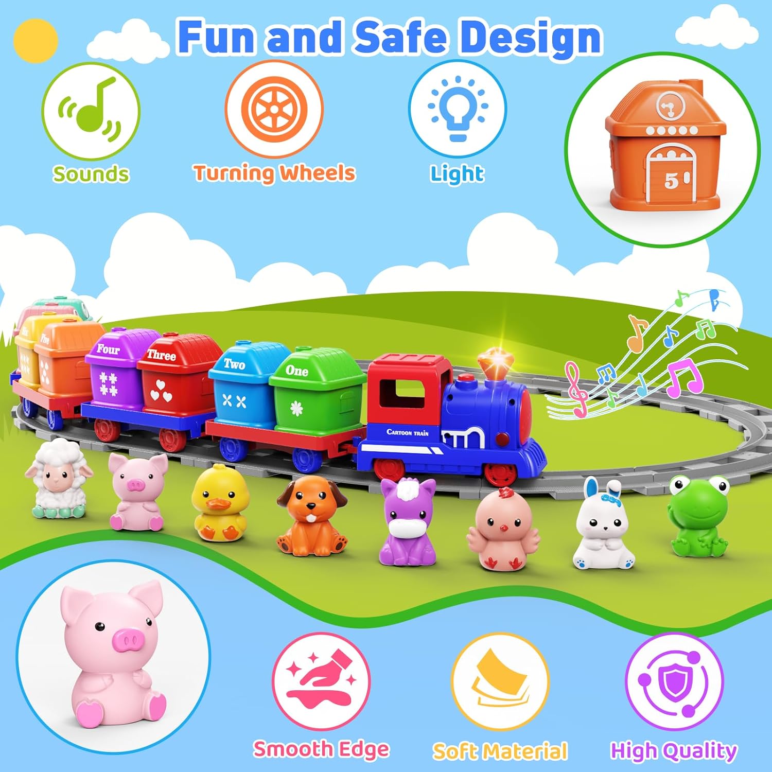 Detalle 2 de Cmiolacuna Train Set for Toddlers (Ages 2-4) with Farm Animals, Music & Lights