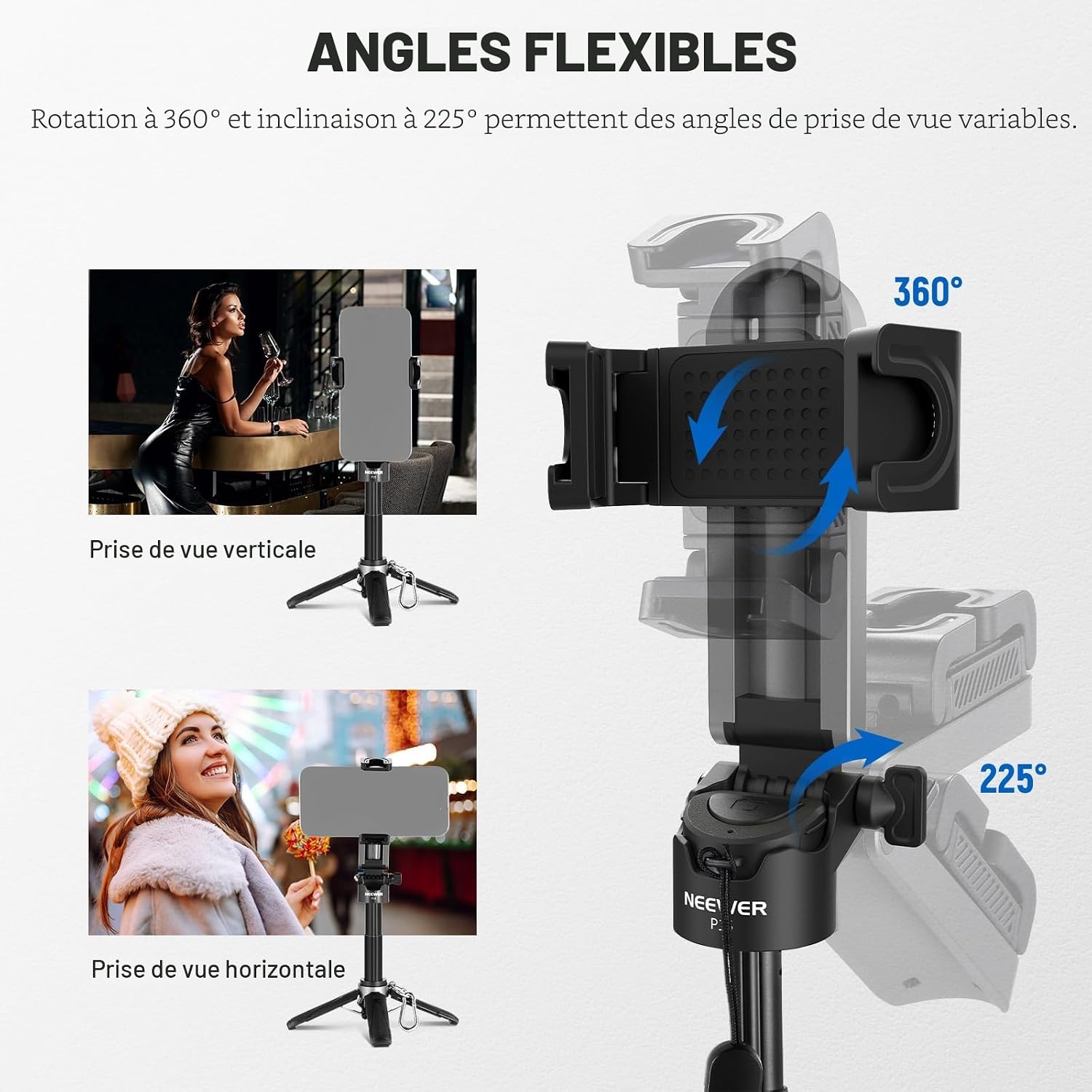 Detalle de NEEWER Perche à Selfie 3 en 1 avec Déclencheur Bluetooth Amovible – Mini Trépied léger pour iPhone