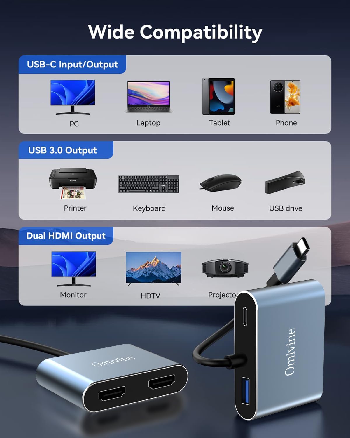 Thumbnail 6 de USB C to Dual HDMI Adapter 4K with 100W PD