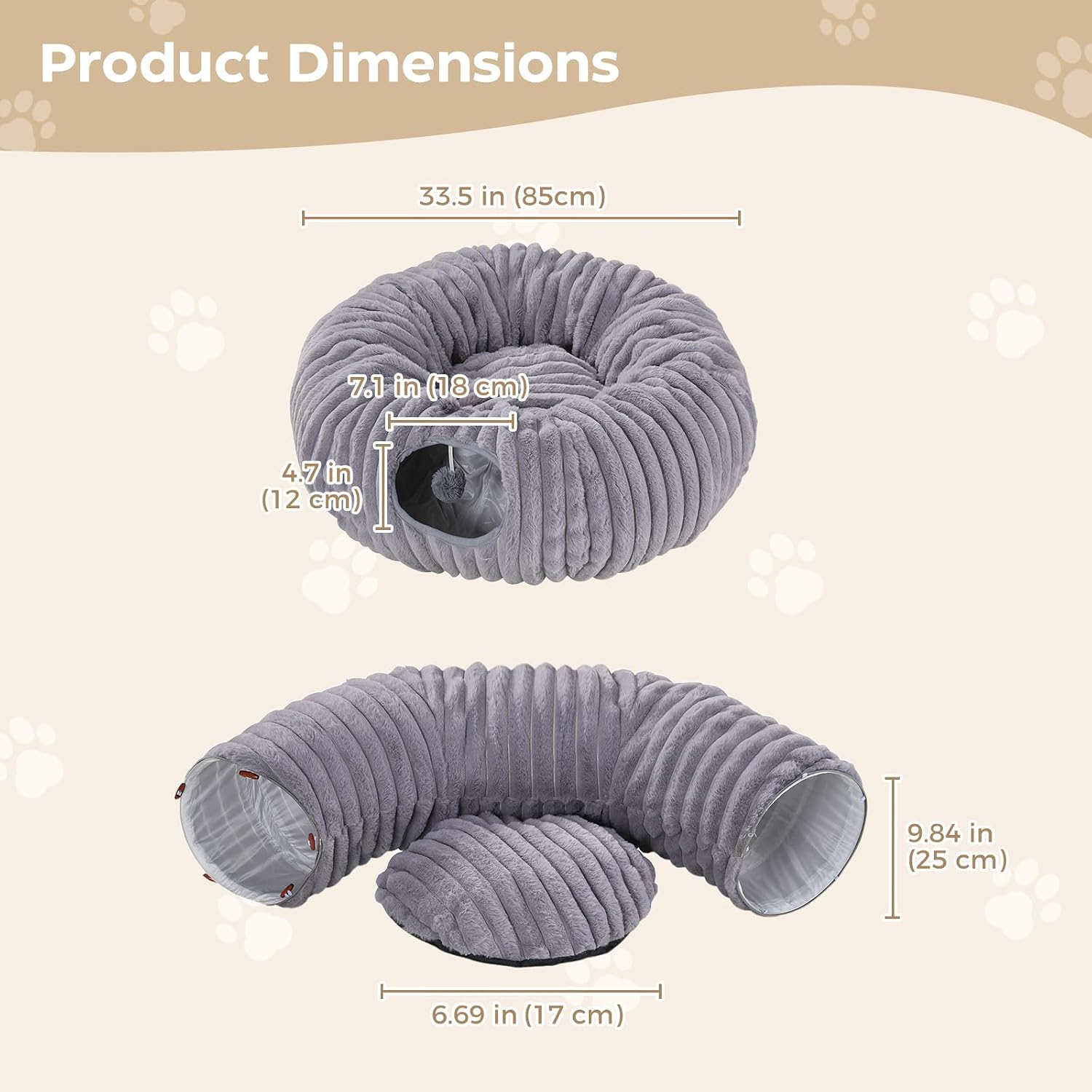Detalle de Avont Cat Tunnel Bed: Plush Donut Tunnel for Indoor Cats