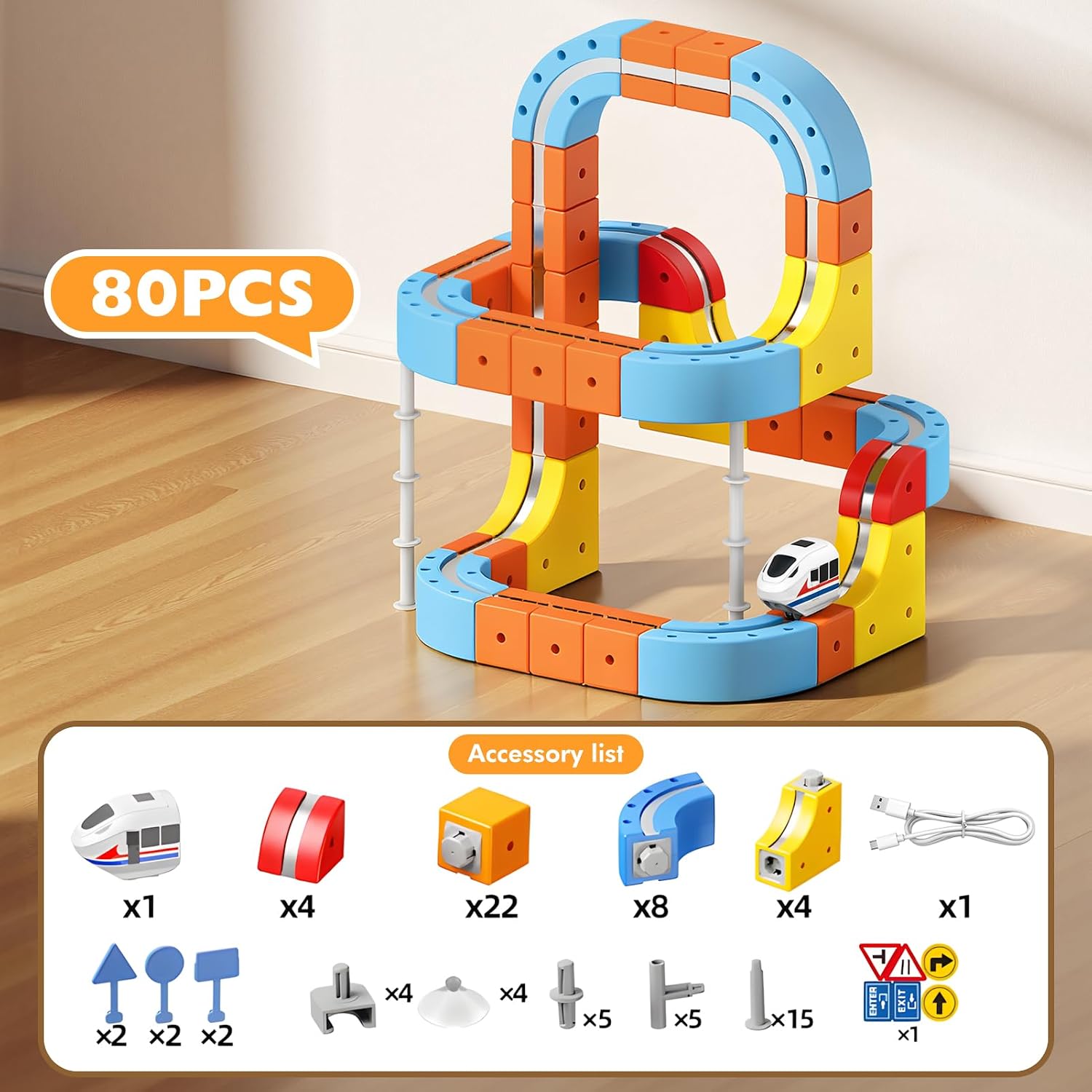 Detalle 2 de 80 Pièces Circuit Train Clickrail – Jeu magnétique modulaire pour enfants 3–8 ans