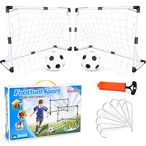 Detalle de Dreamon Set da Calcio per Bambini – 2 Porte con Palla e Pompa, Montaggio a Incastro (92x61x48 cm)