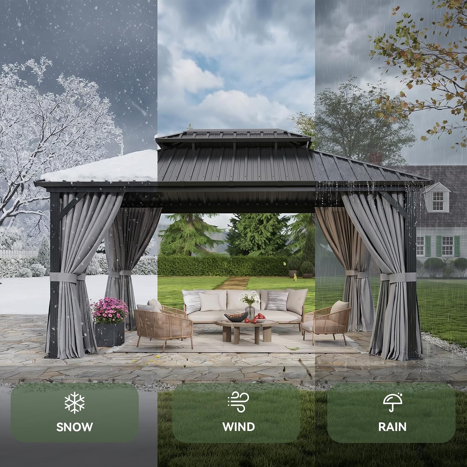 Thumbnail 6 de Aoxun Hardtop Gazebo 16 x 12 ft