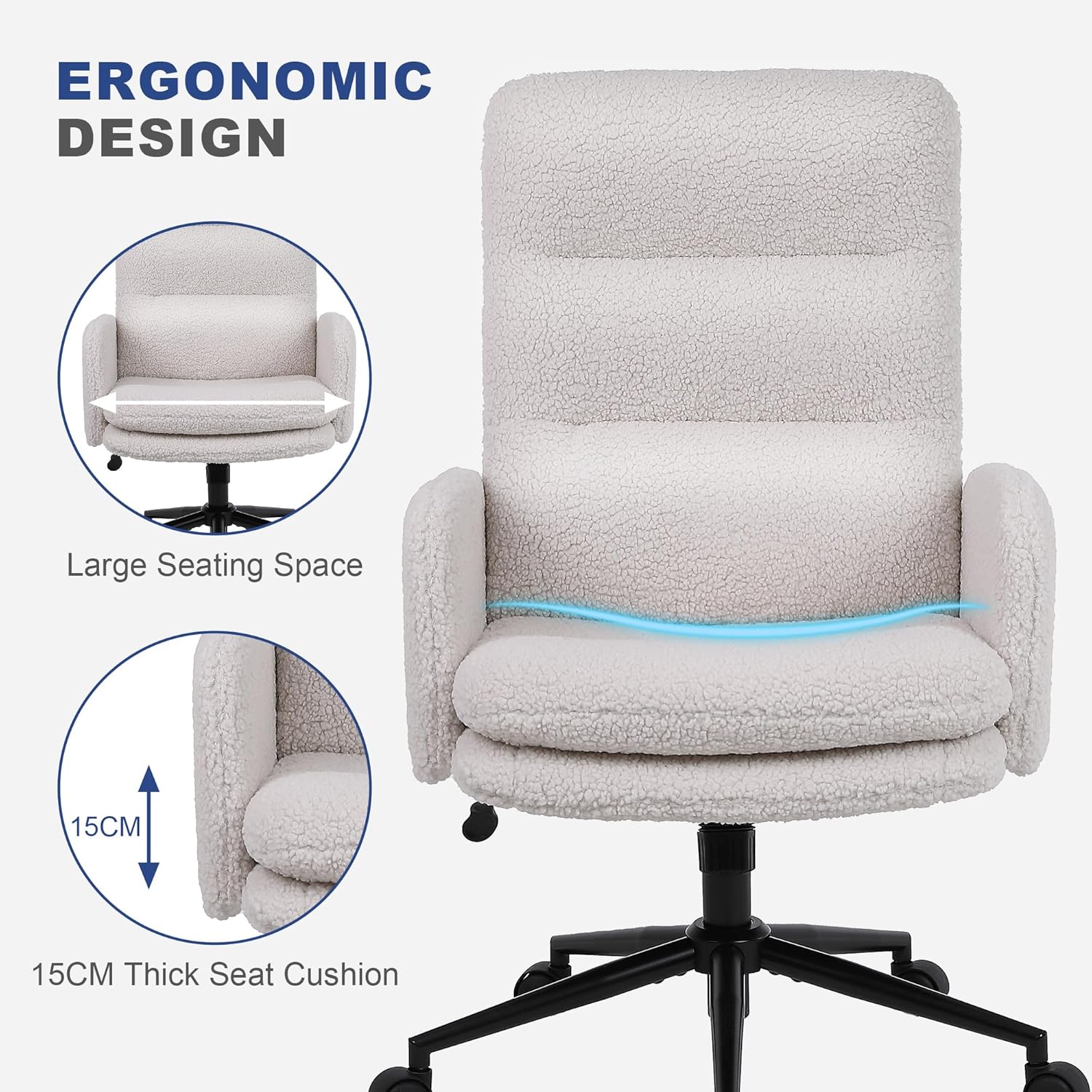 Thumbnail 4 de Youhauchair Desk Chair Cream faux cashmere, adjustable