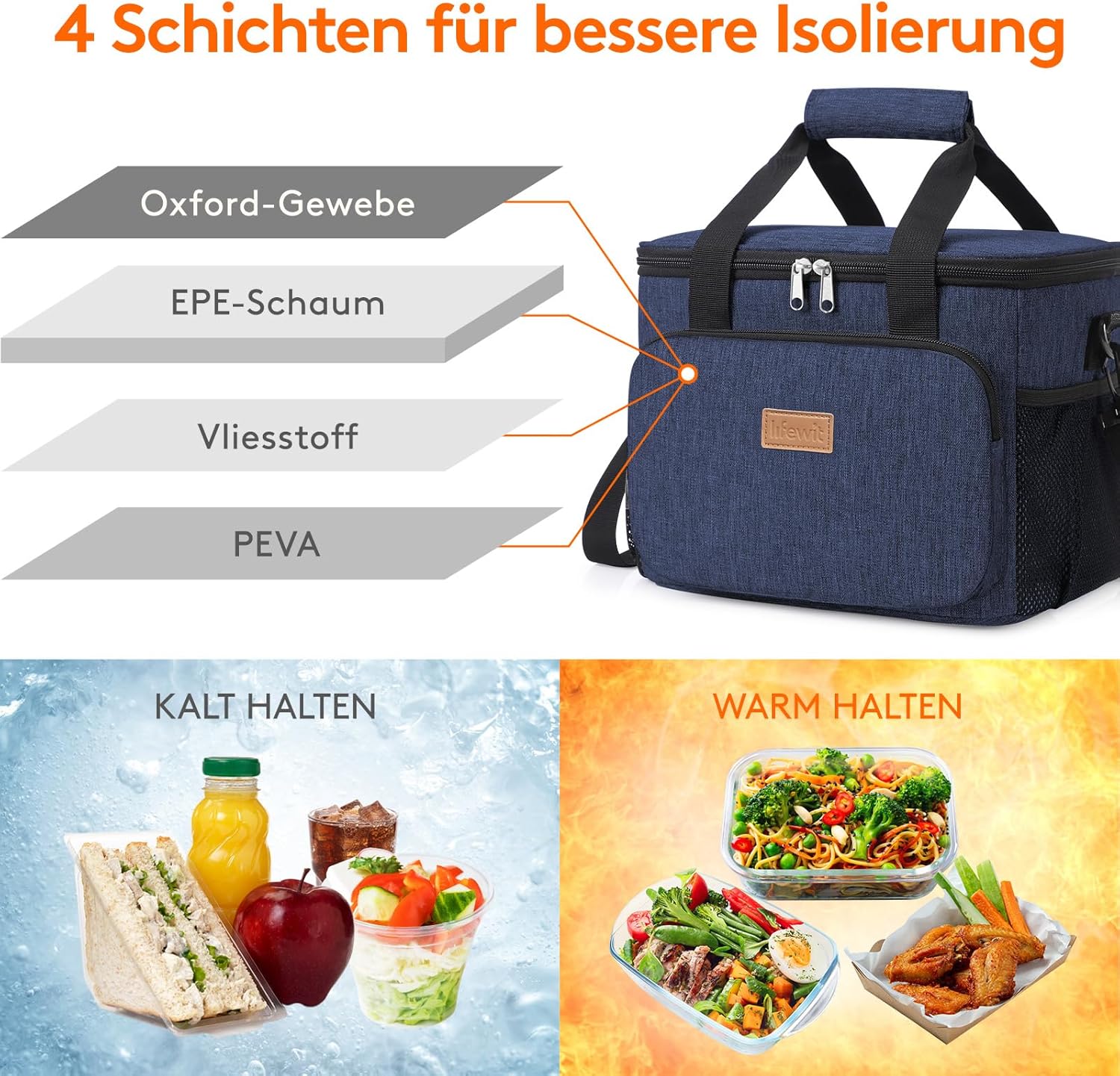 Thumbnail 1 de Lifewit 9L Lunch-Tasche: 12 Dosen Kühl-/Wärmebox, wasserdicht, faltbar – kompakt fürs Büro, Picknick und unterwegs