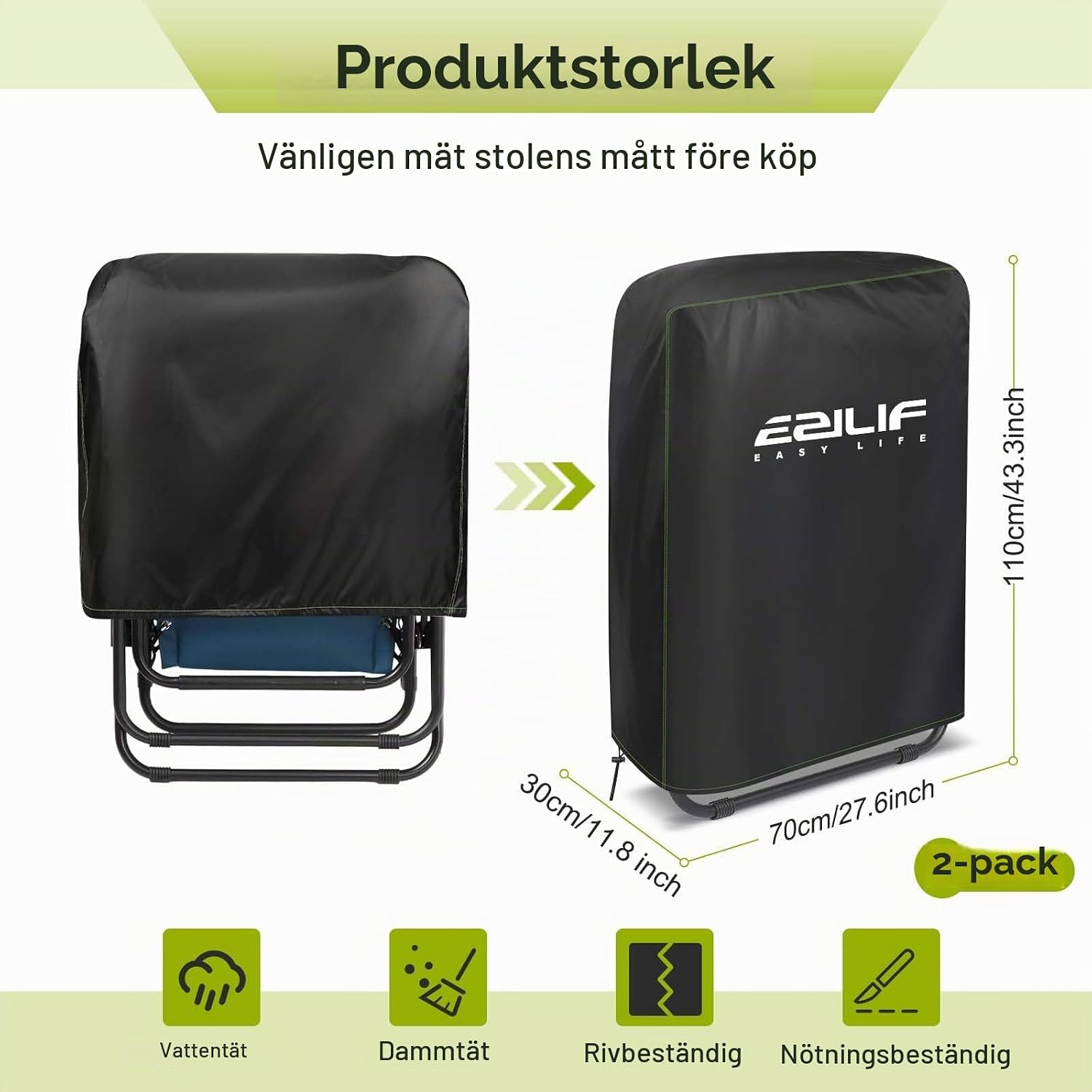 Detalle de Ezilif överdrag till fällstolar, 2-pack i 210D Oxford-tyg, svart