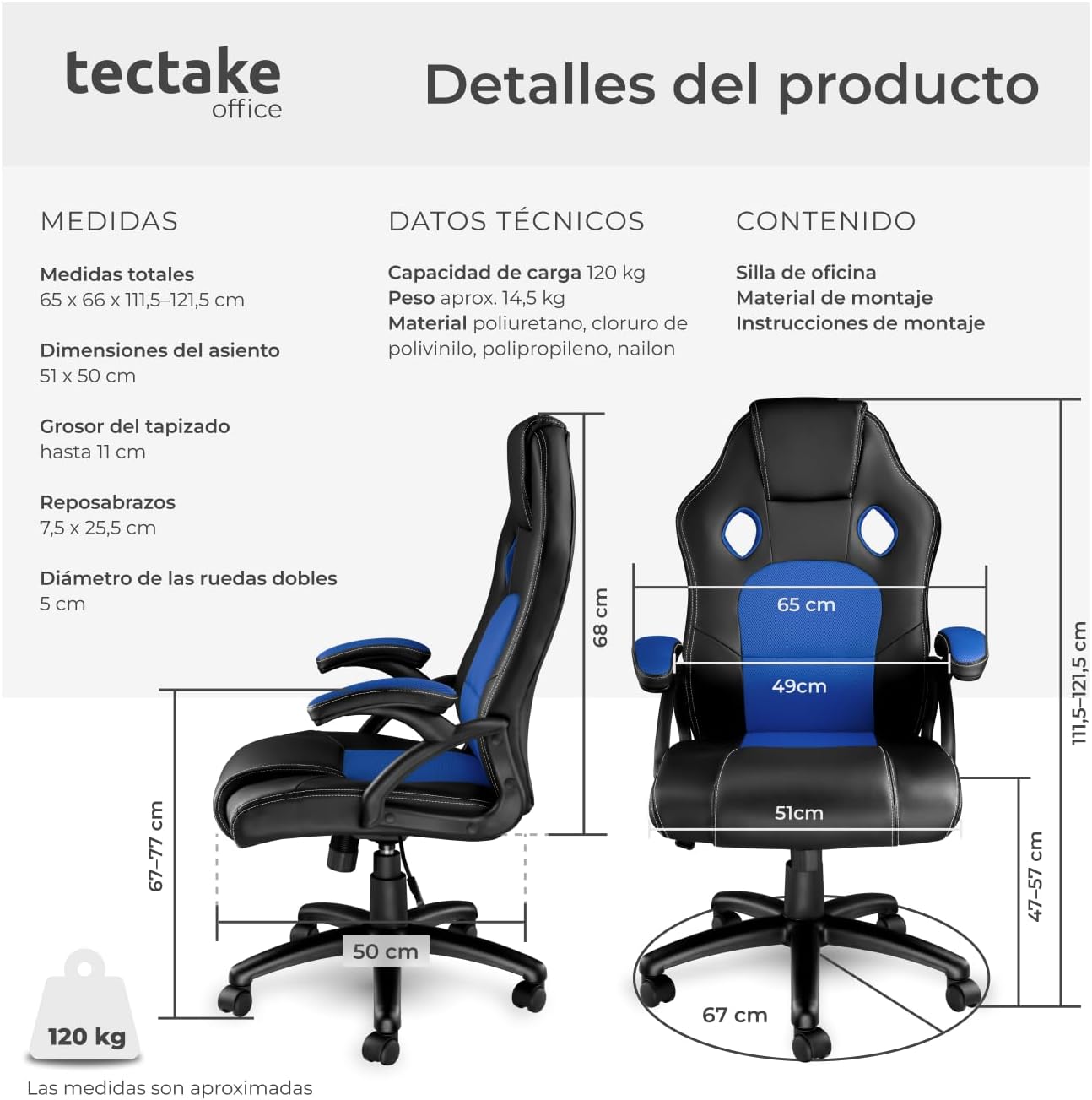 Detalle 1 de tectake Silla Gamer Ergonómica ajustable
