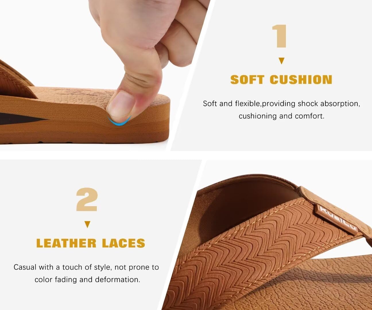 Thumbnail 4 de KuaiLu Men's Yoga Mat Leather Flip Flops with Arch Support — Cushioned Comfort and Non-Slip Sole