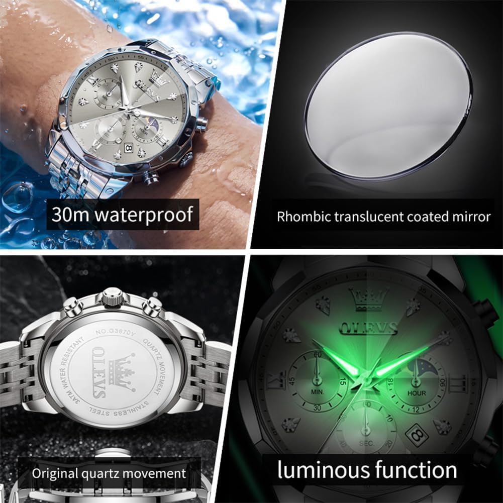 Thumbnail 5 de OLEVS Männer Uhr Quarz Chronograph 3 ATM
