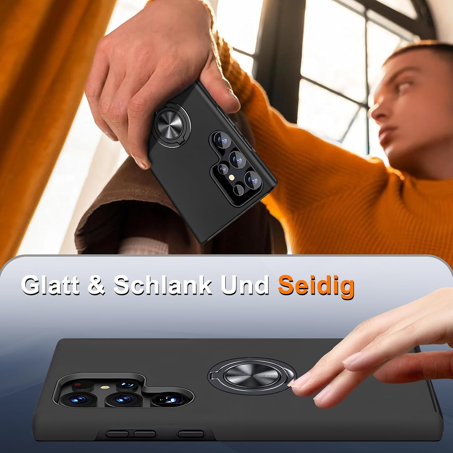 Thumbnail 6 de Handyhülle für Samsung Galaxy S22 Ultra mit Ringständer, Displayschutzfolie und Stoßfestigkeit – Schwarz