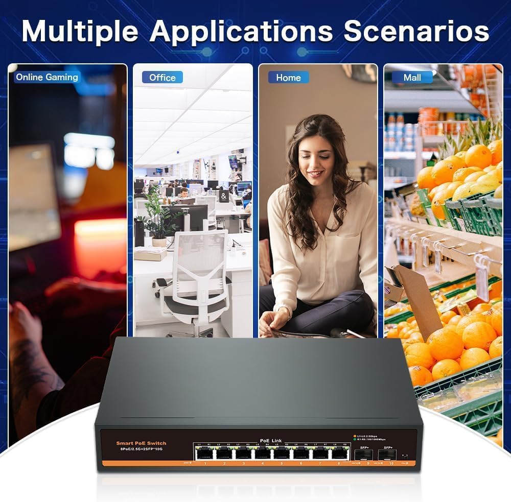 Detalle 2 de Commutateur PoE Non géré 2,5 Gb/s 8 ports + 2 ports SFP+ 10 Gb/s, métal, sans ventilateur