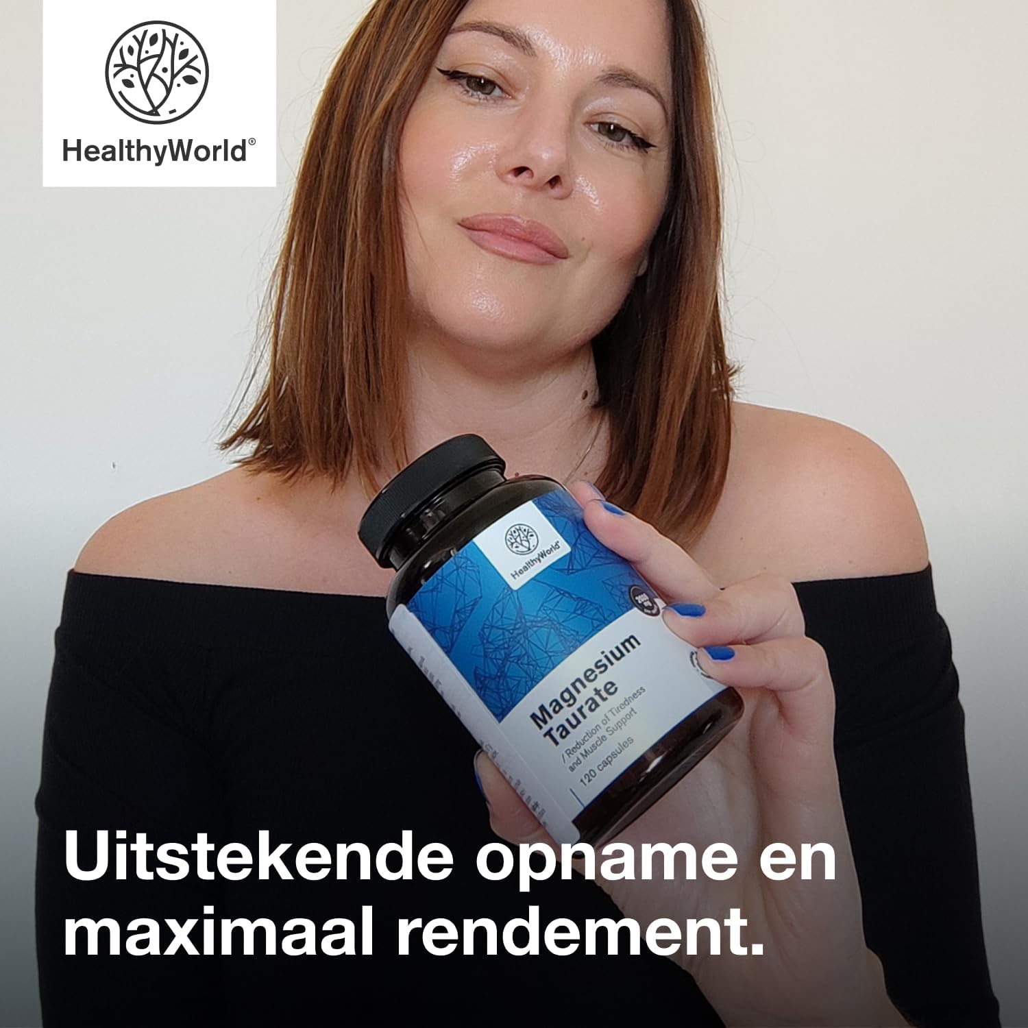 Detalle 2 de HealthyWorld Magnesiumtauraat 2000 mg, 120 plantaardige capsules met taurine