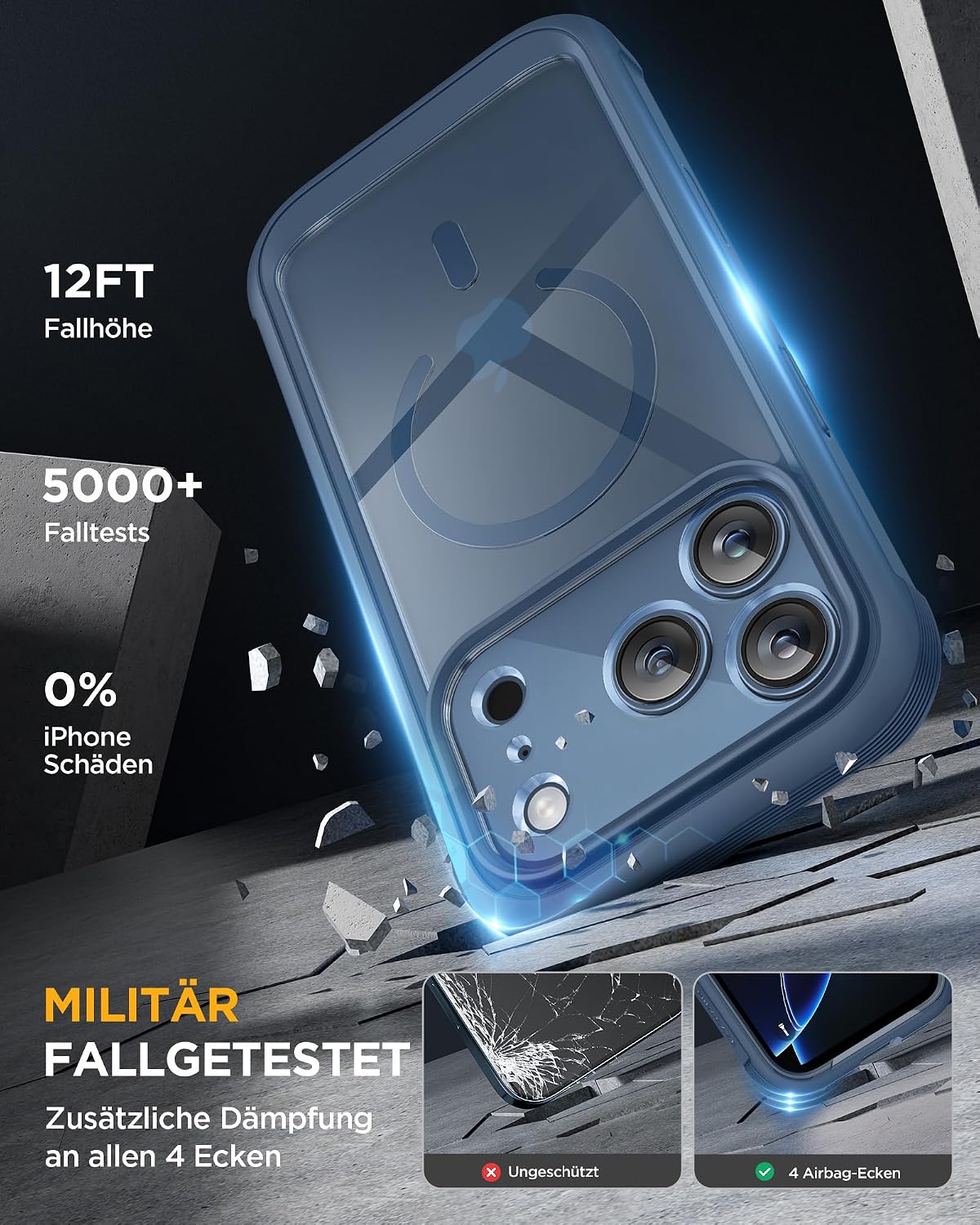 Detalle de Miracase Hülle für iPhone 17 Pro Max (6,9") mit MagSafe, 360° Stoßschutz – blau
