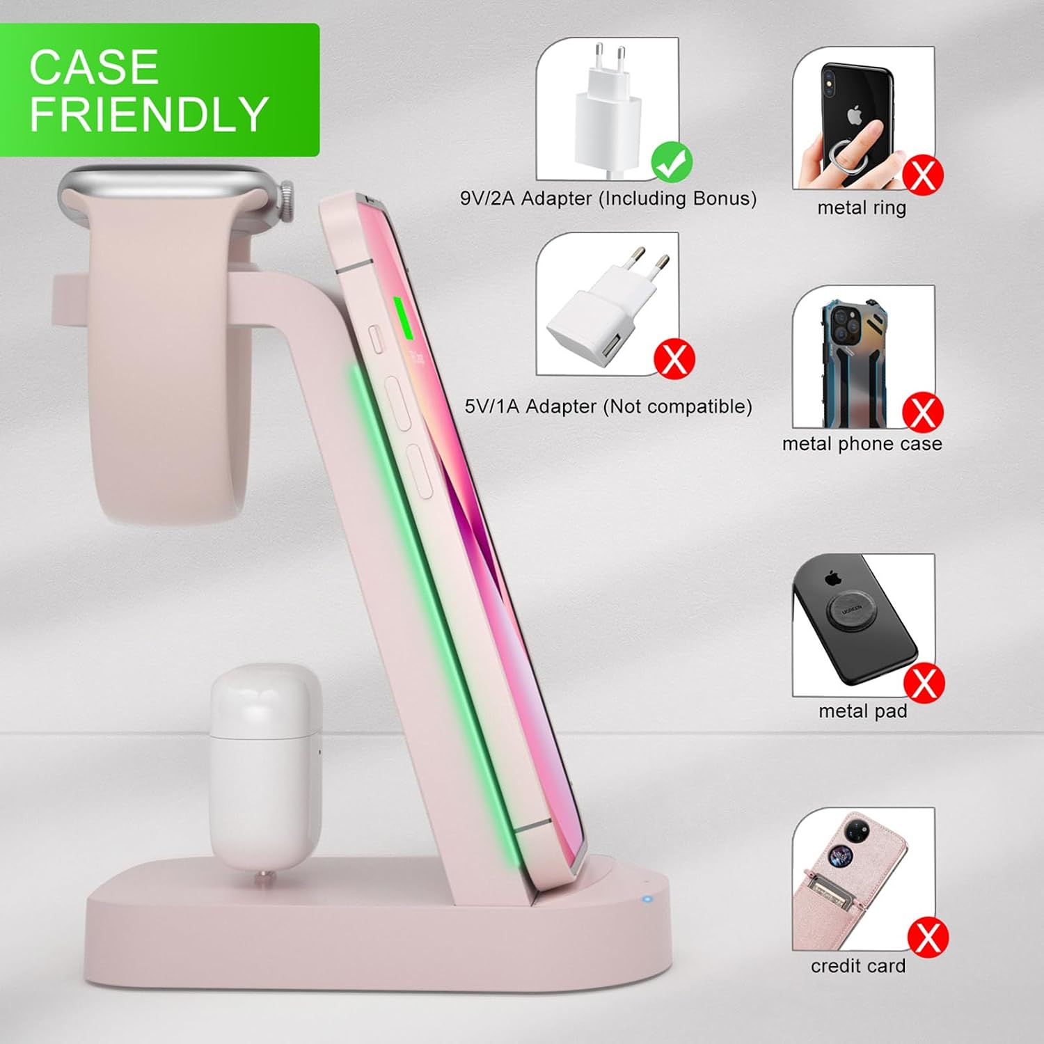 Detalle de INNISTO 3 in 1 caricatore wireless Rosa